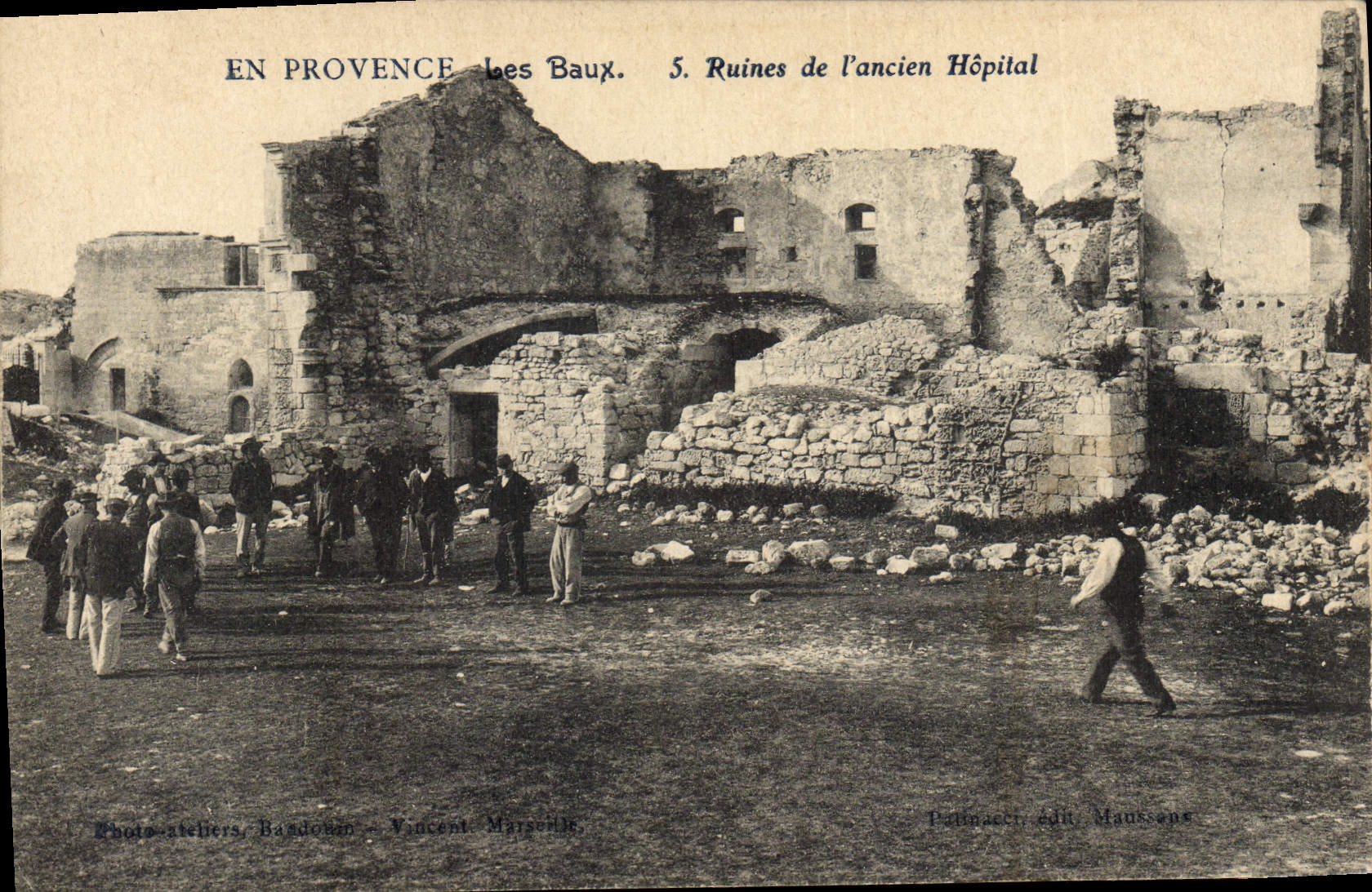 Vintage Postcard Game of bowls In Provence the Beams Ruins of the old hospital