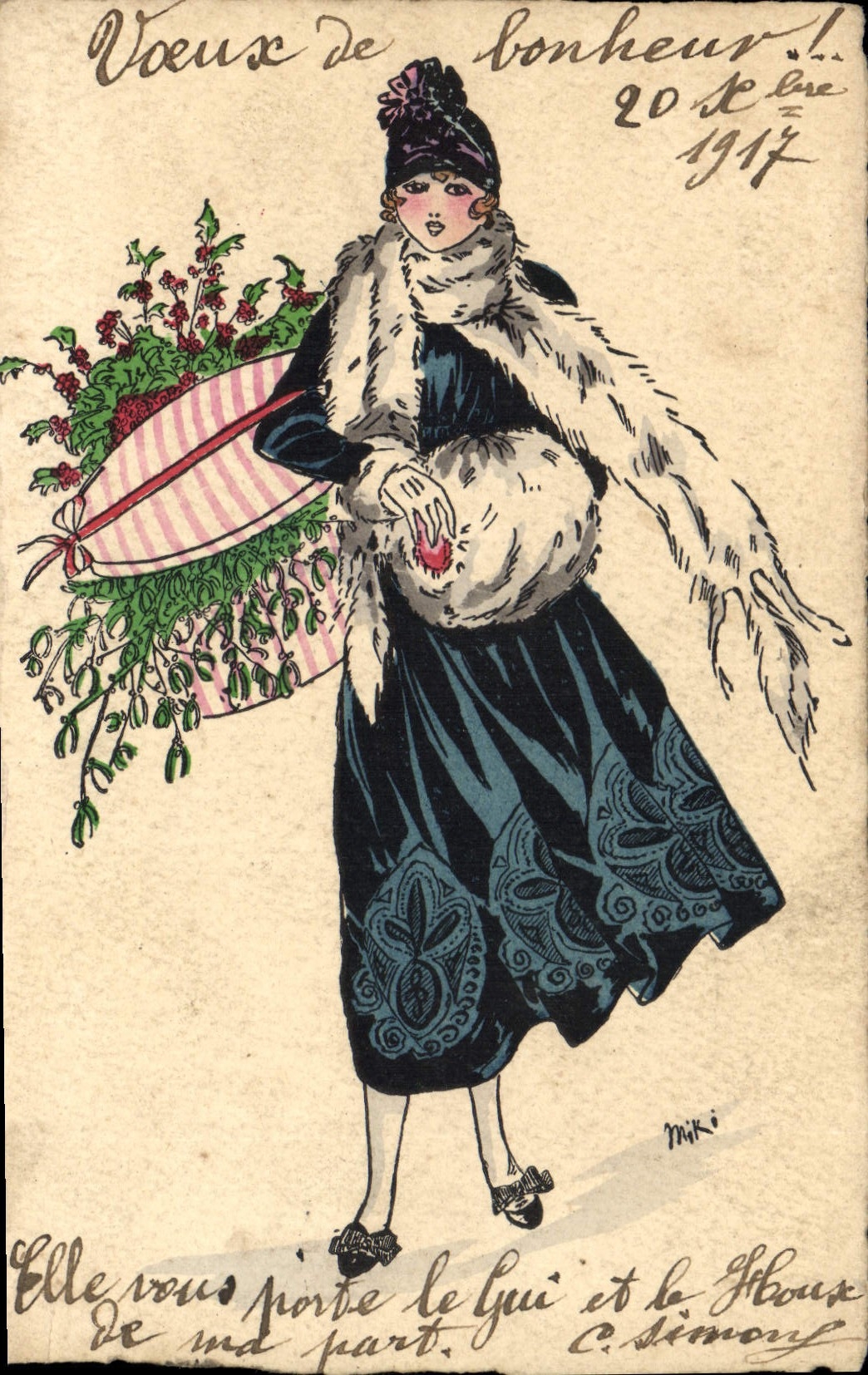 Vintage Postcard Fantasy Illustrator Miki Woman