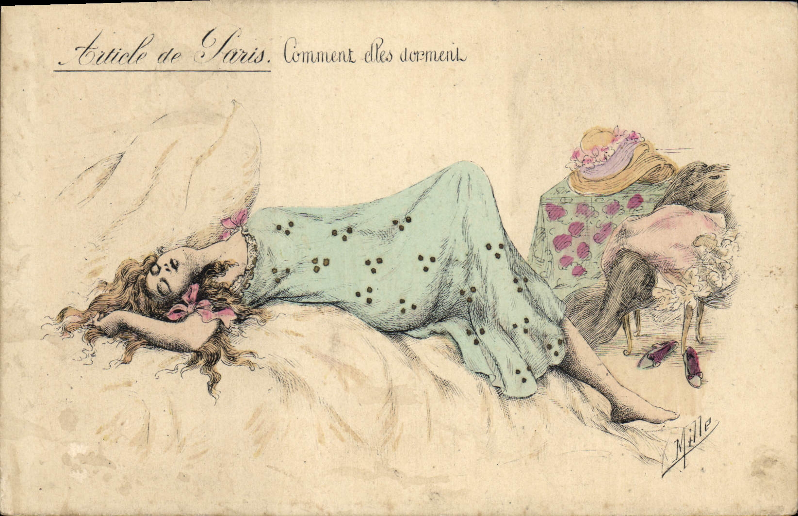 Vintage Postcard Fantasy Illustrator Thousand Woman Fancy goods How they sleep