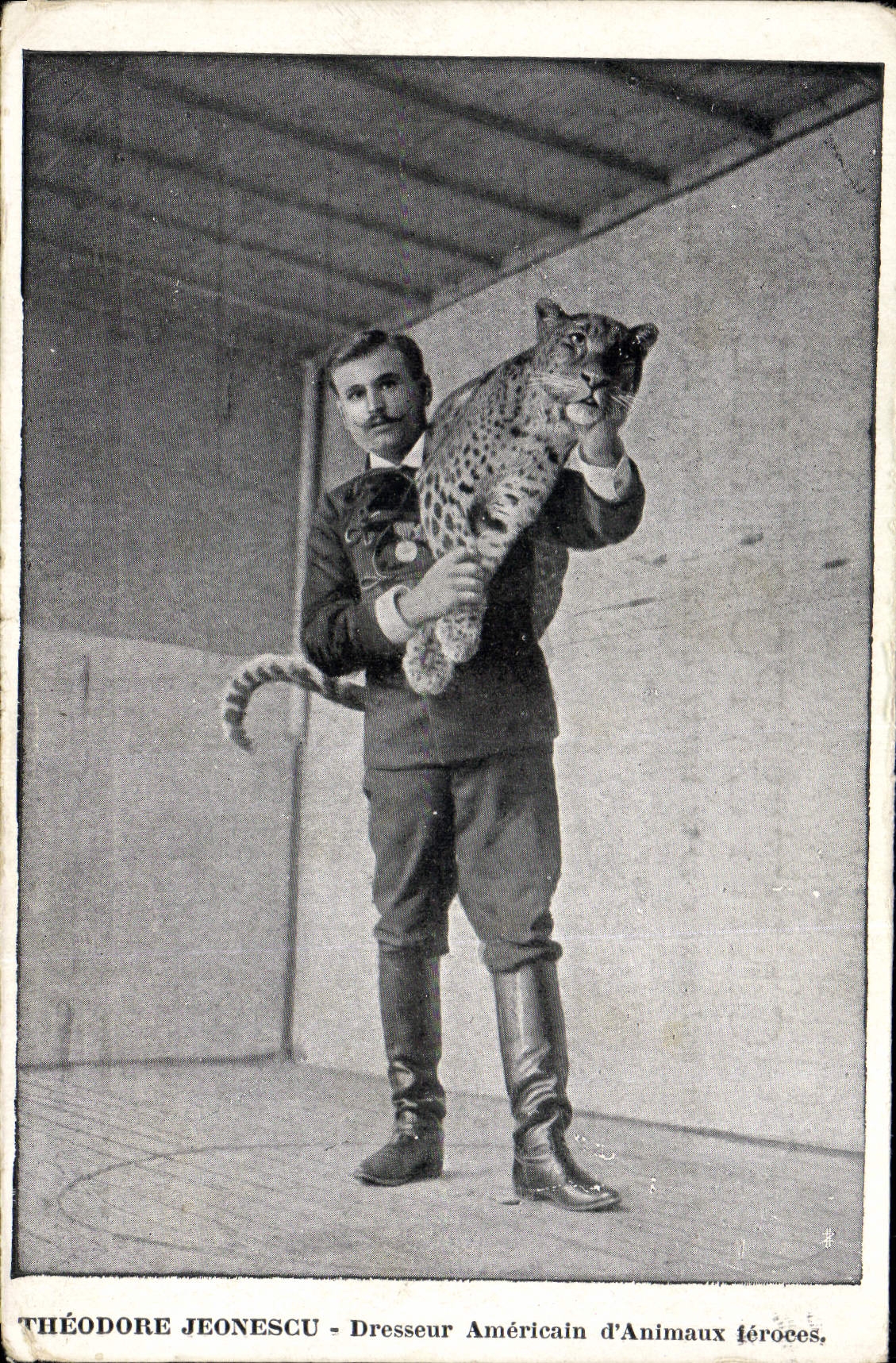 CPA Theodore Jeonescu Dresseur americain d'animaux feroces Jaguar 