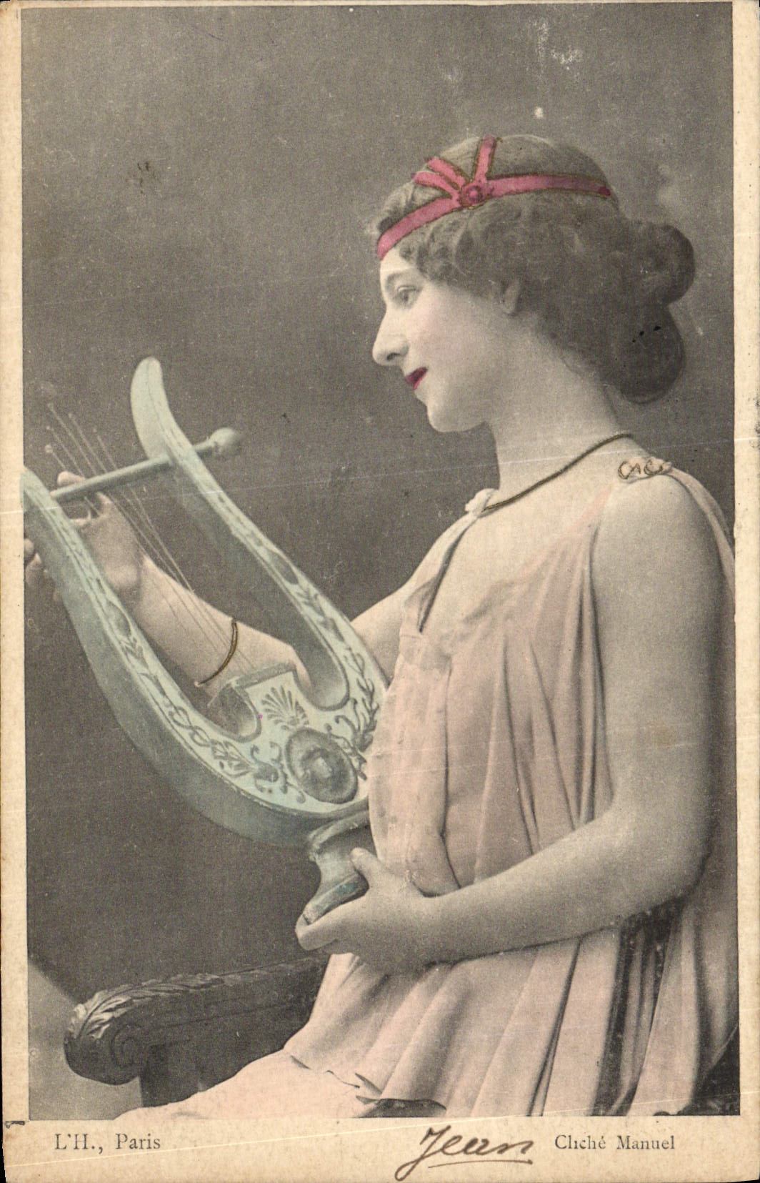 CPA Femme Lyre 