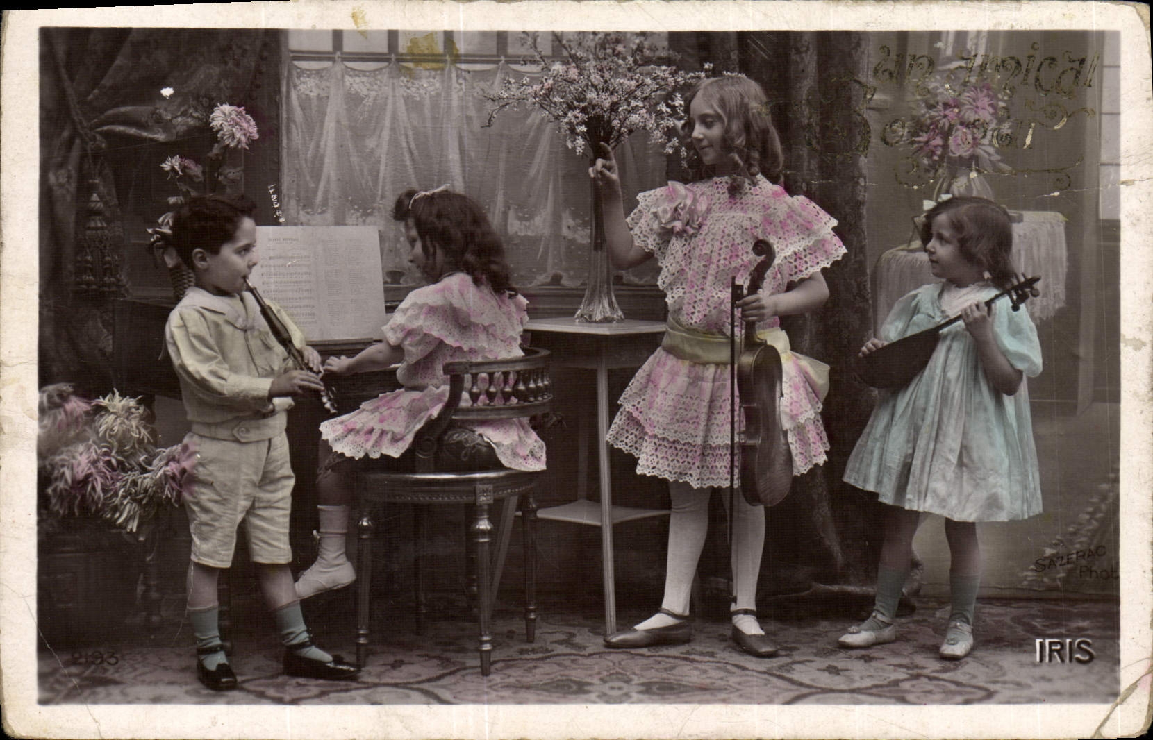 Postal Niños Violín Piano