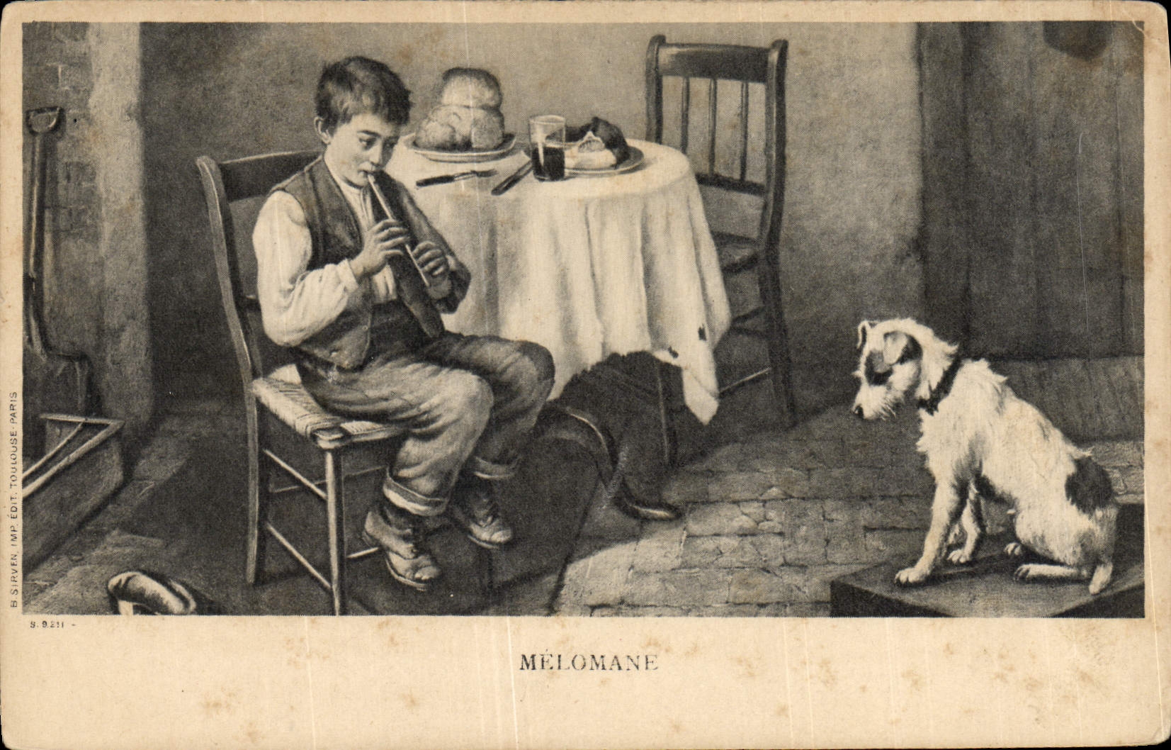 Postal Niño Melómano Perro