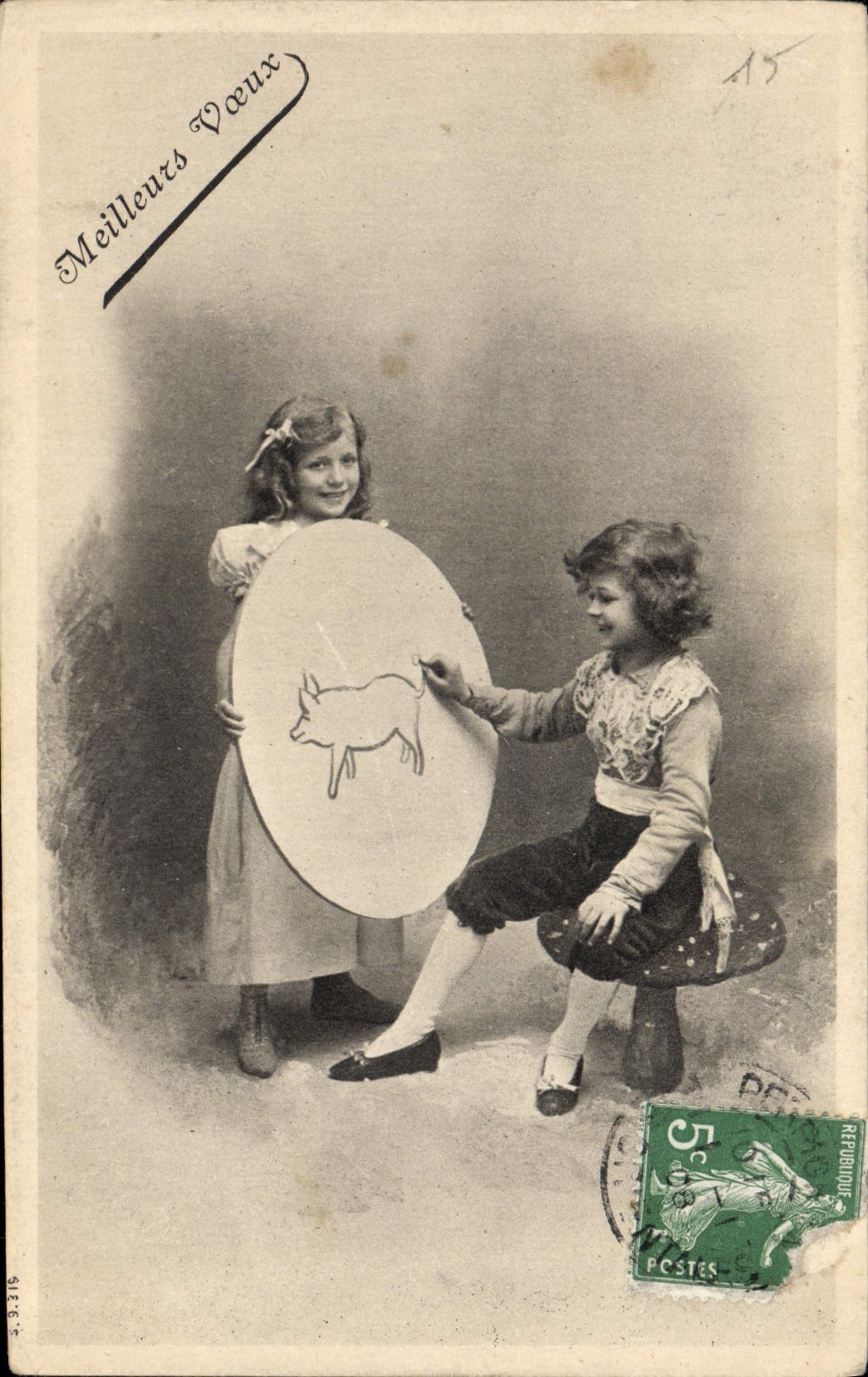 CPA Cochon Porc Enfants 