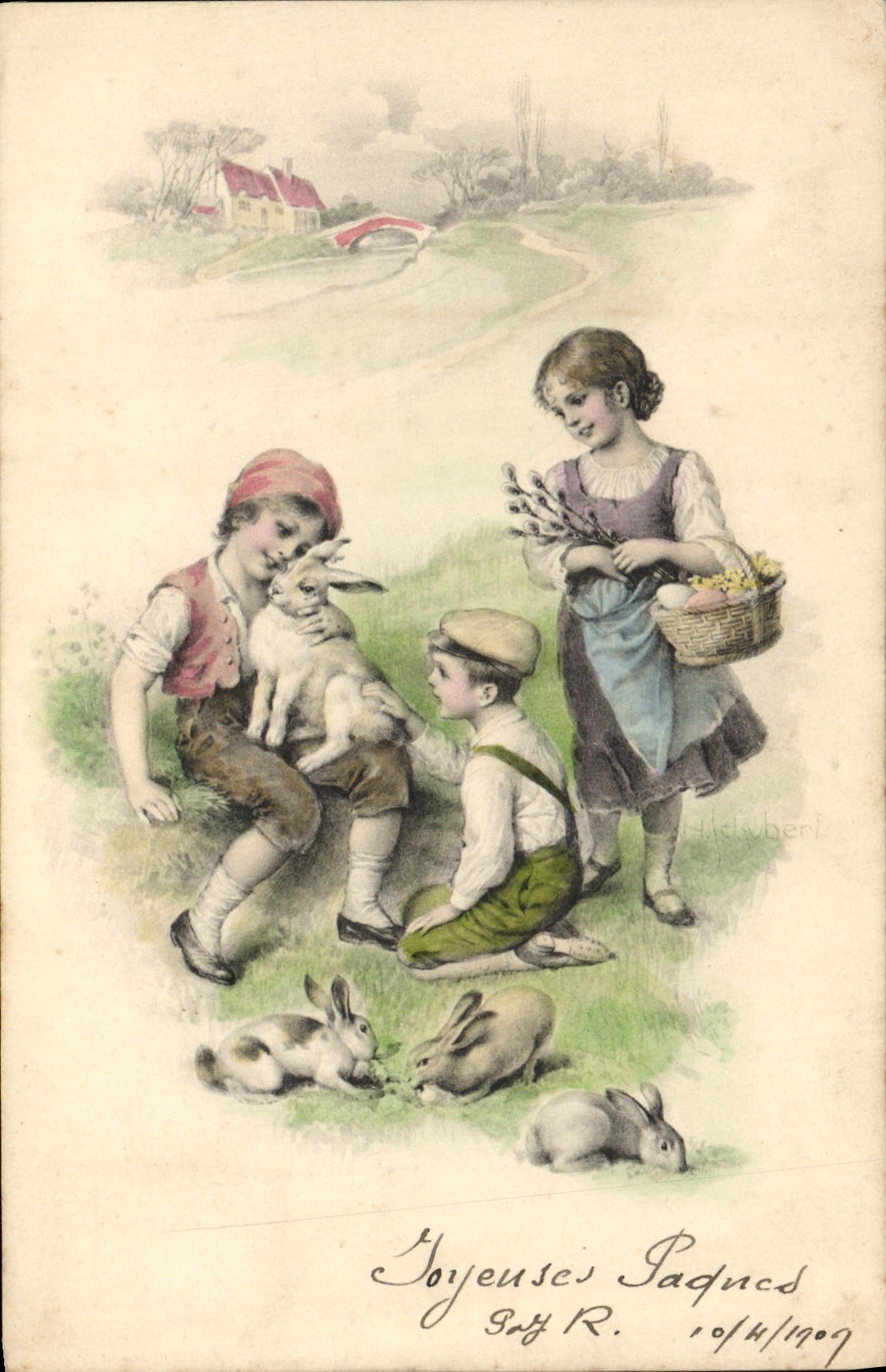 Vintage Postcard Rabbit Rabbits Children