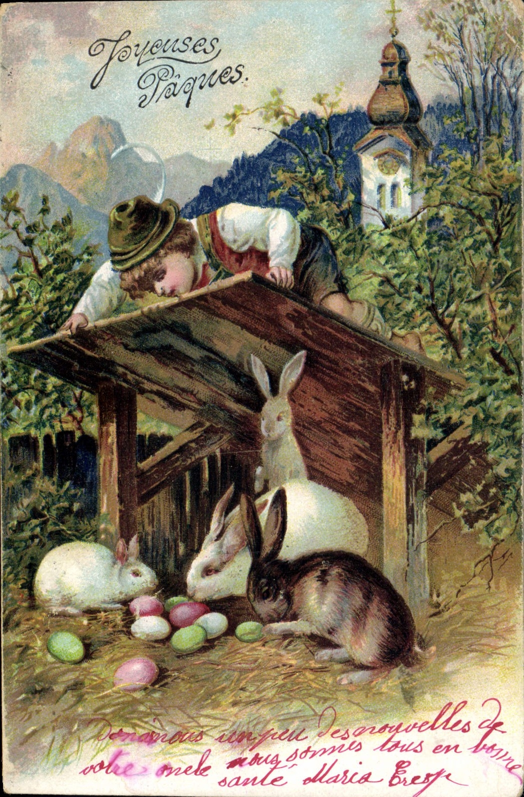 CPA Lapin Lapins Enfant Paques