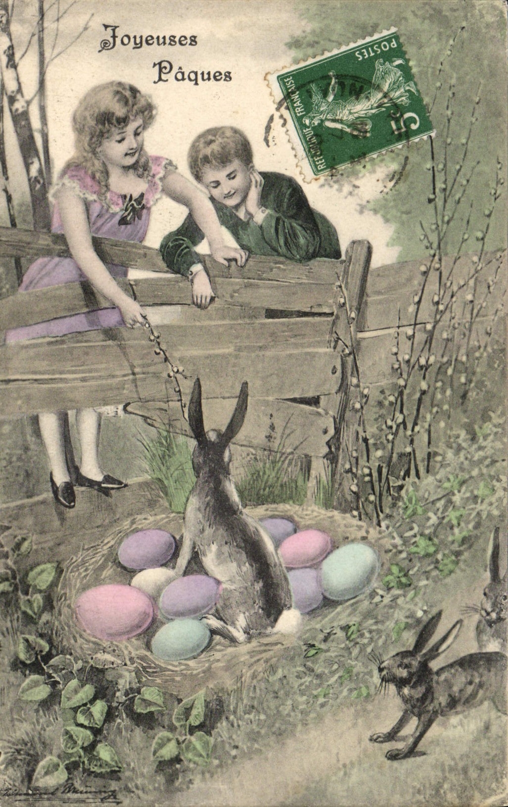 CPA Lapin Lapins Enfant Paques