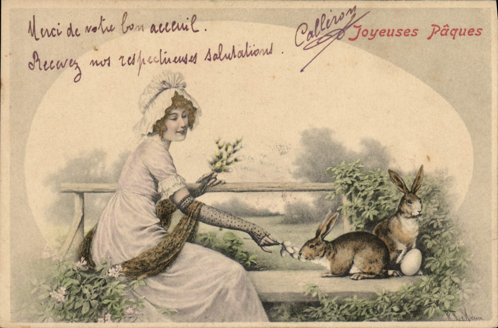 CPA Lapin Lapins Femme Paques