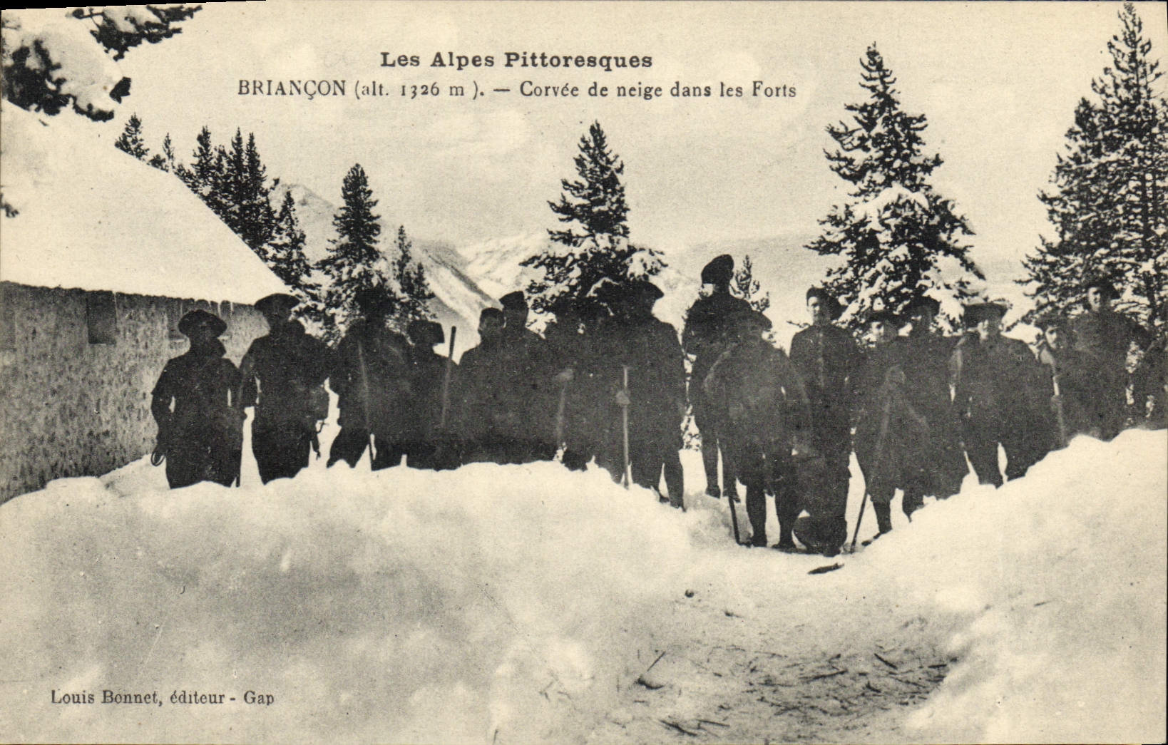 CPA Militaria Chasseurs Alpins Briancon Corvee de neige dans les forts 