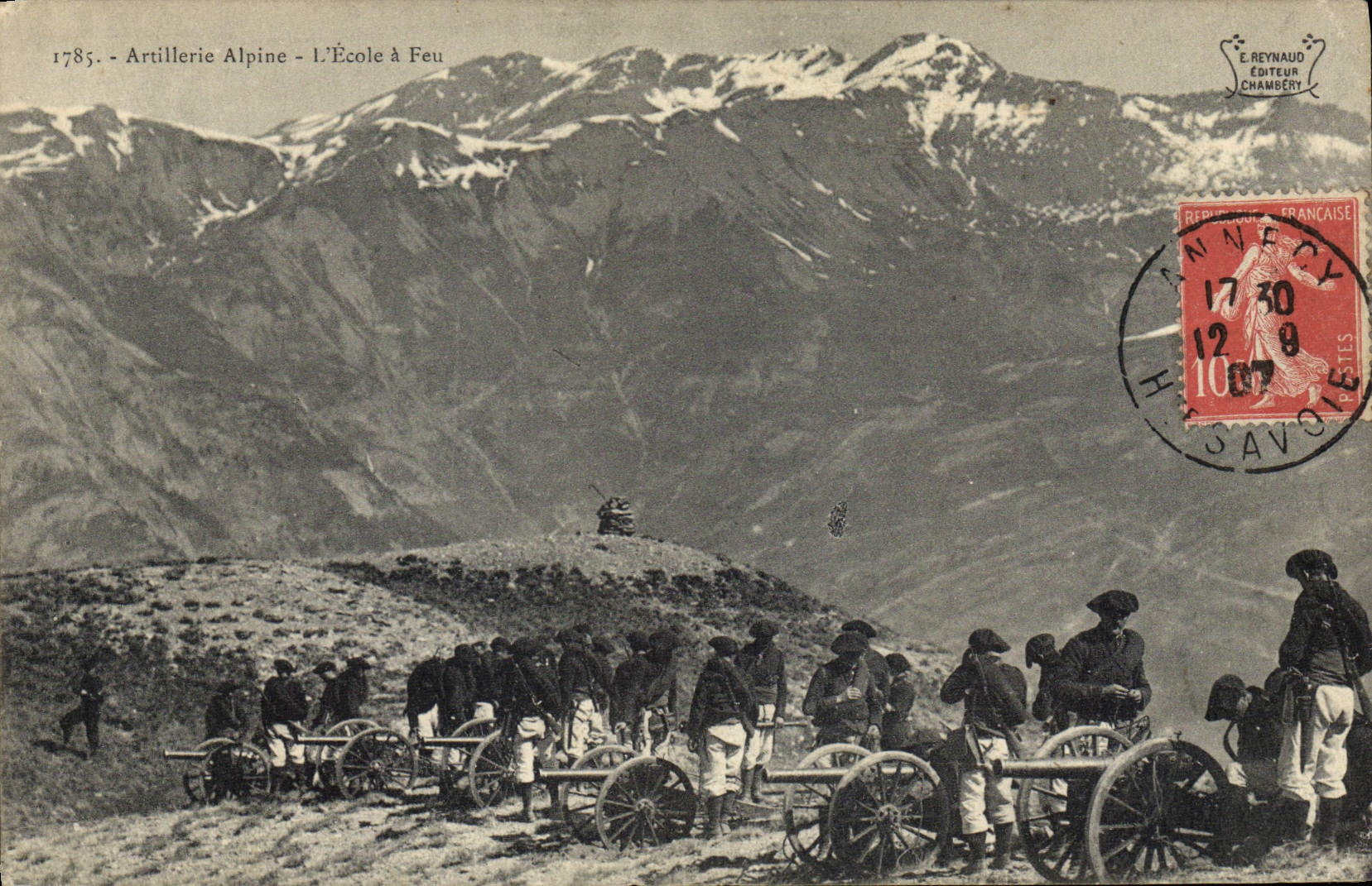 Vintage Postcard Militaria Alpine hunters alpine Artillery the school has fire