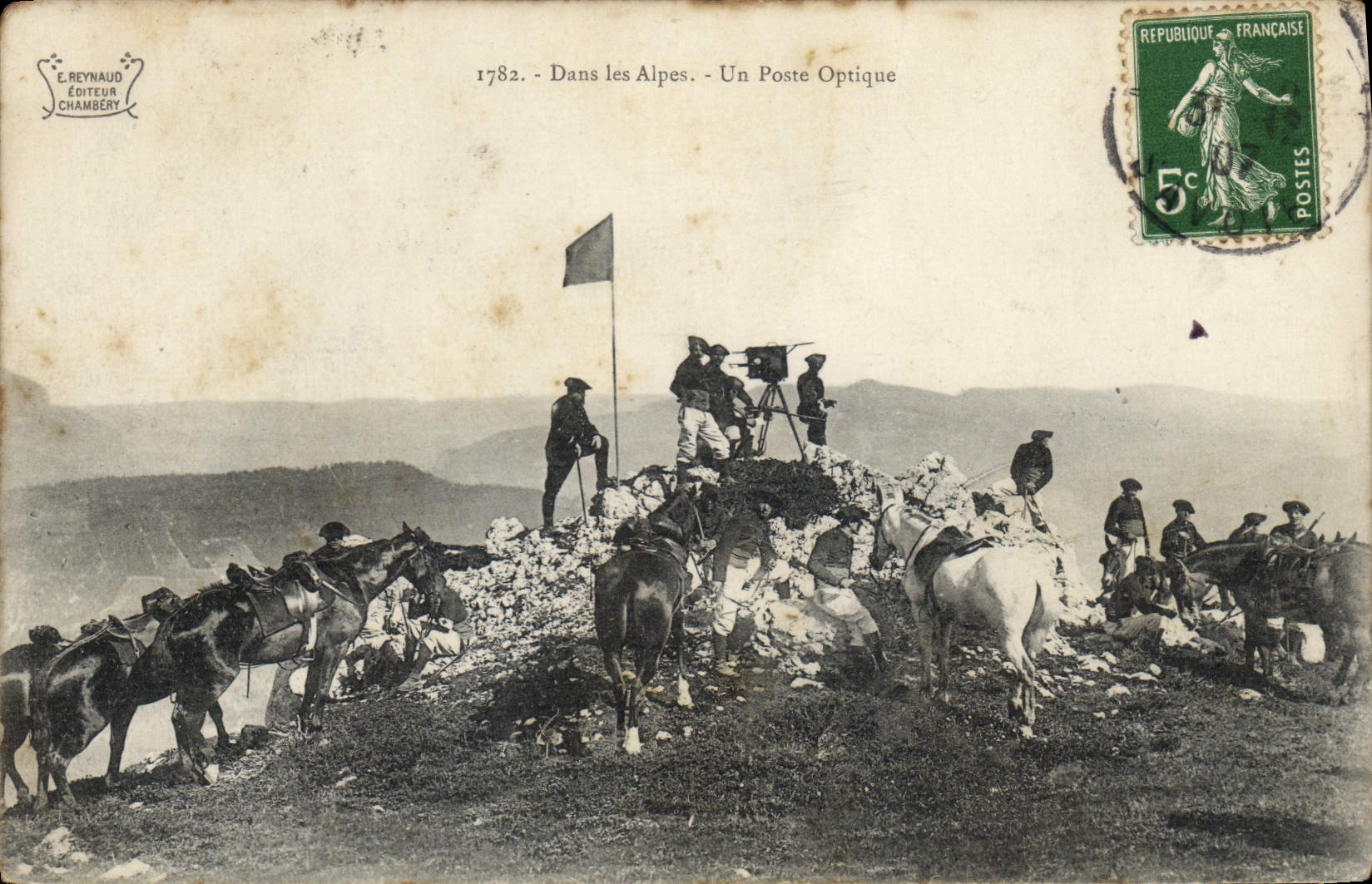 Vintage Postcard Militaria Alpine hunters In the Alps an optical station