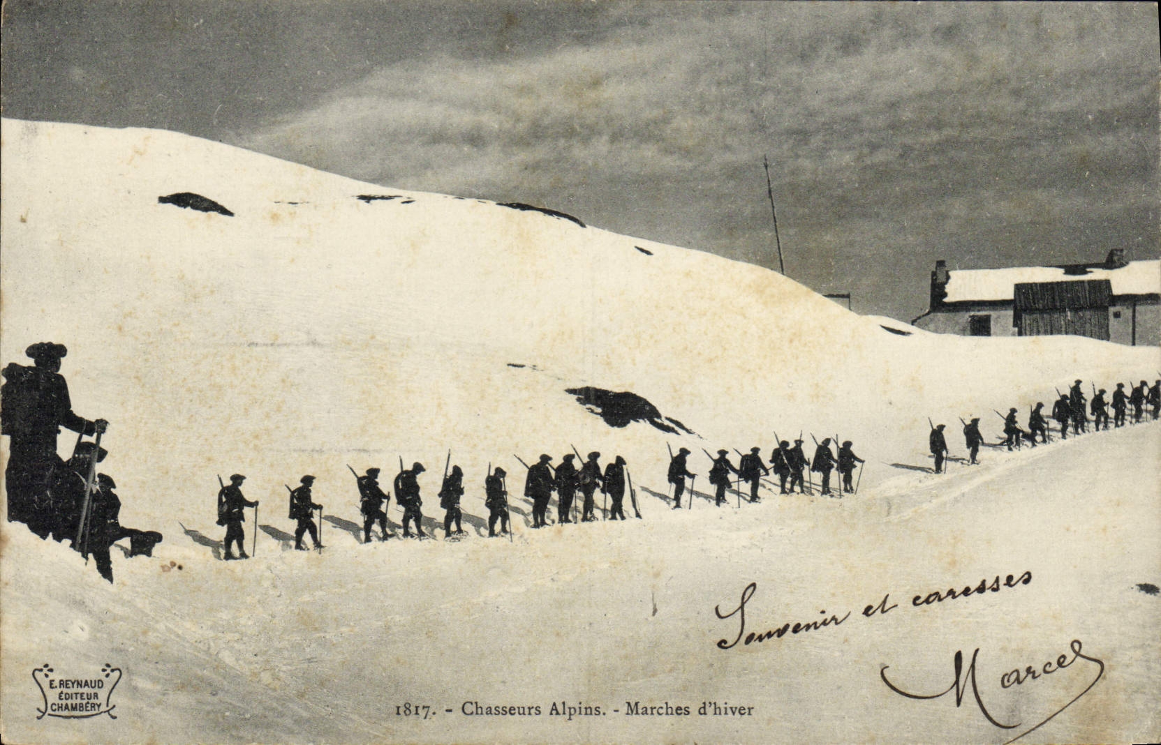 CPA Militaria Chasseurs Alpins Marches d'hiver 