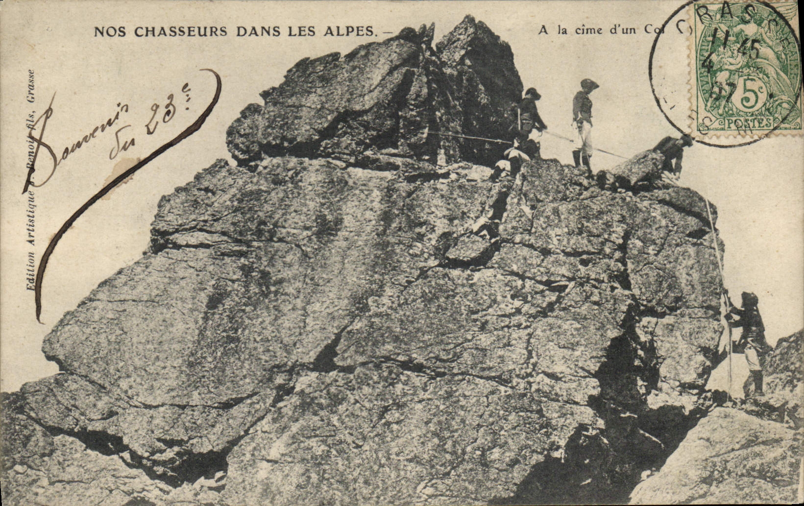Vintage Postcard Militaria Alpine hunters in the Alps With the summit of a collar