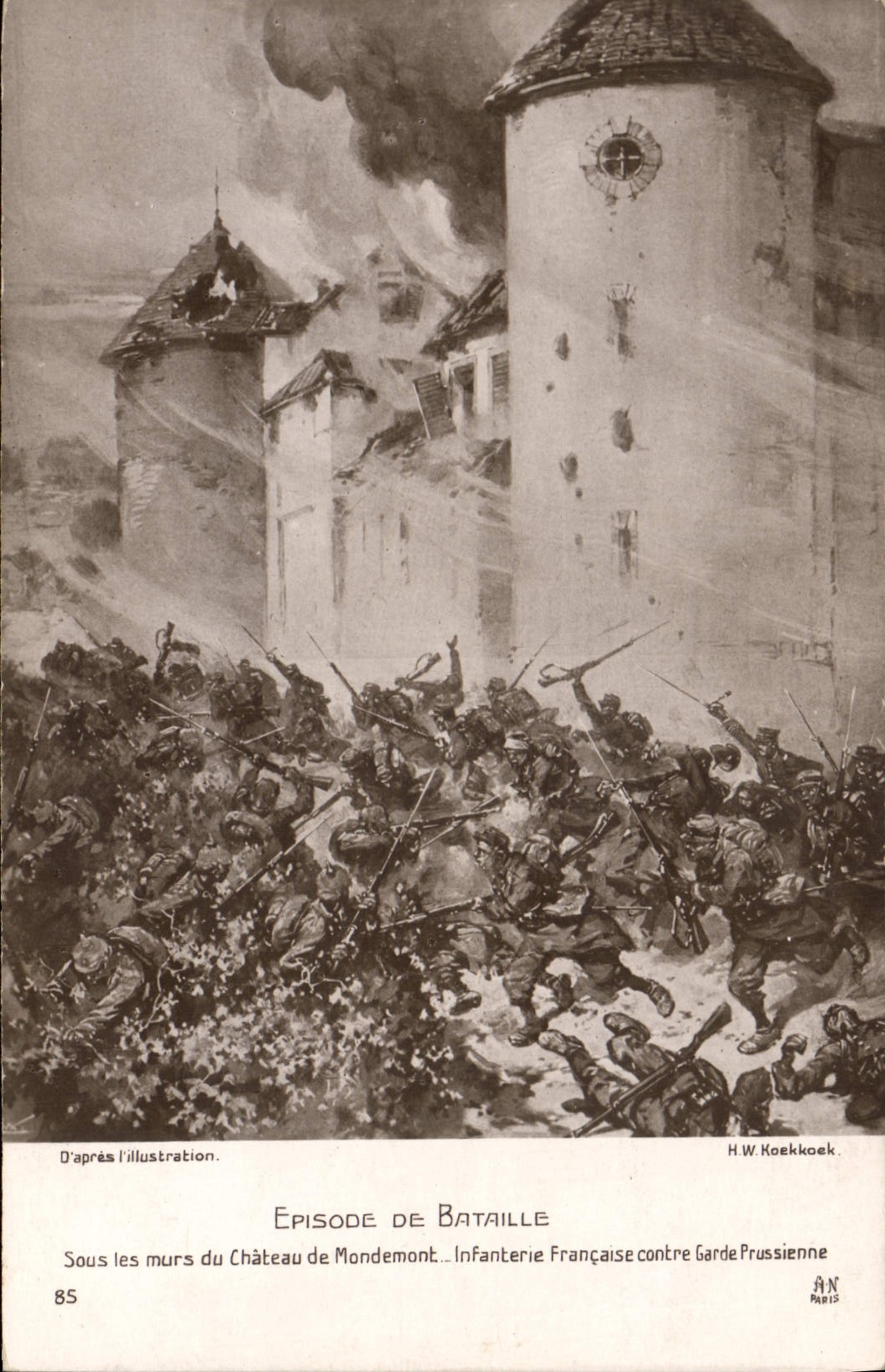 CPA Militaria Episode de bataille Sous les murs du chateau de Mondemont Infanterie francaise contre garde prussienne 