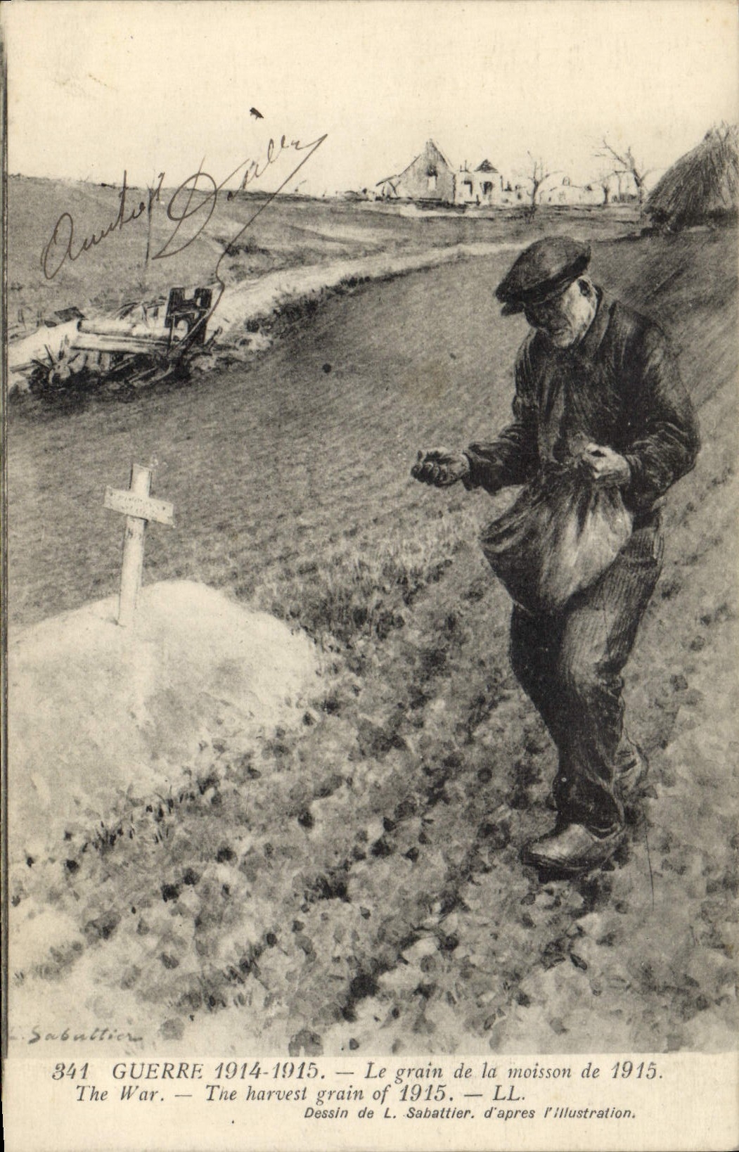 Vintage Postcard Militaria the grain of the harvest of 1915
