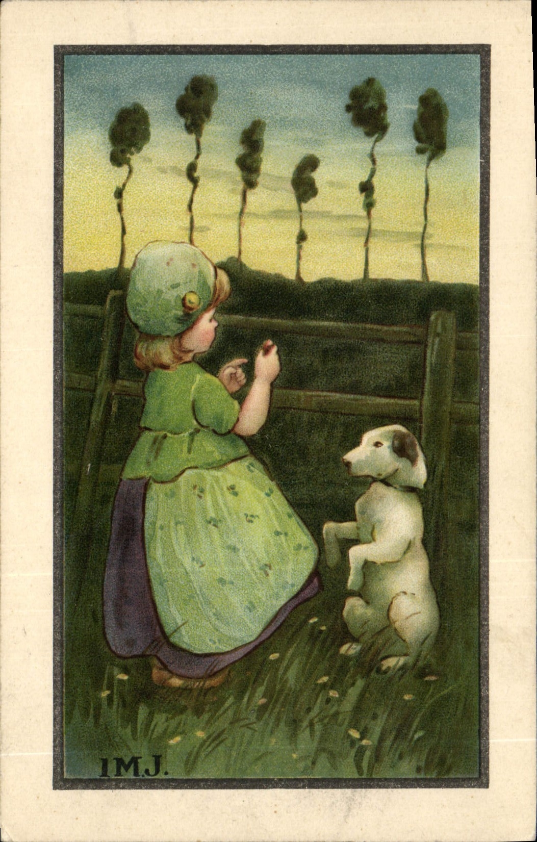 CPA Fantaisie Illustrateur Enfant Chien IMJ