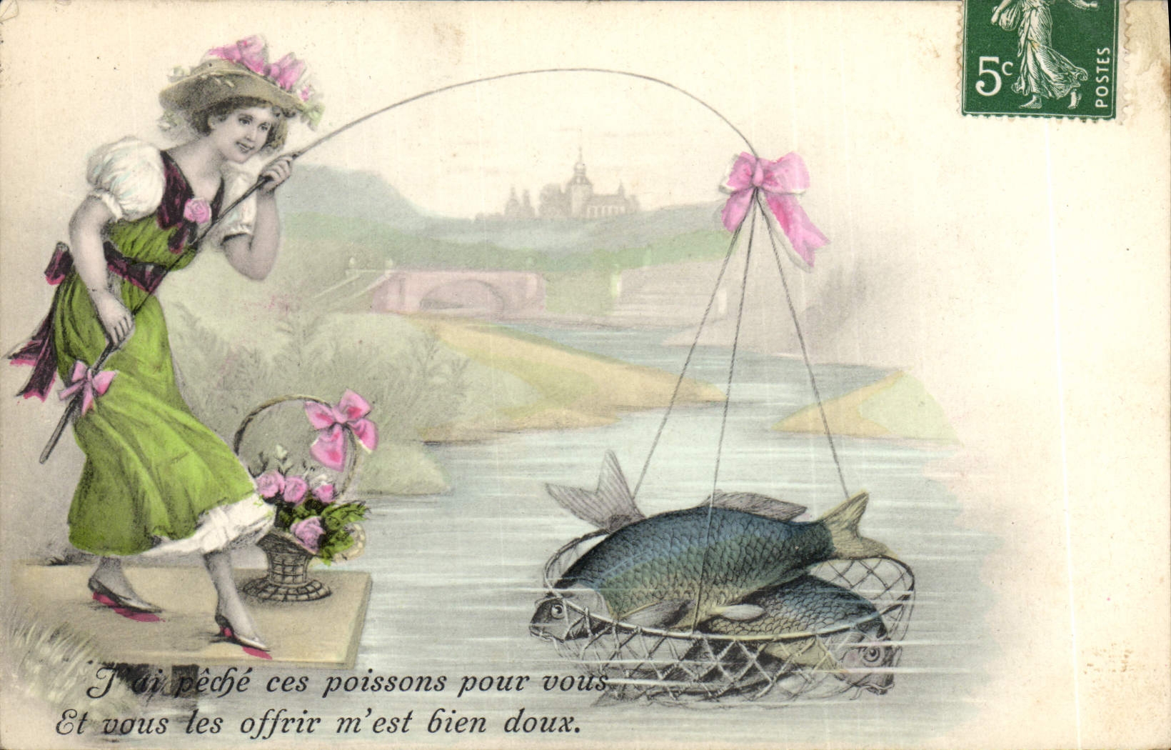 CPA Fantaisie Illustrateur Femme Poissons Peche