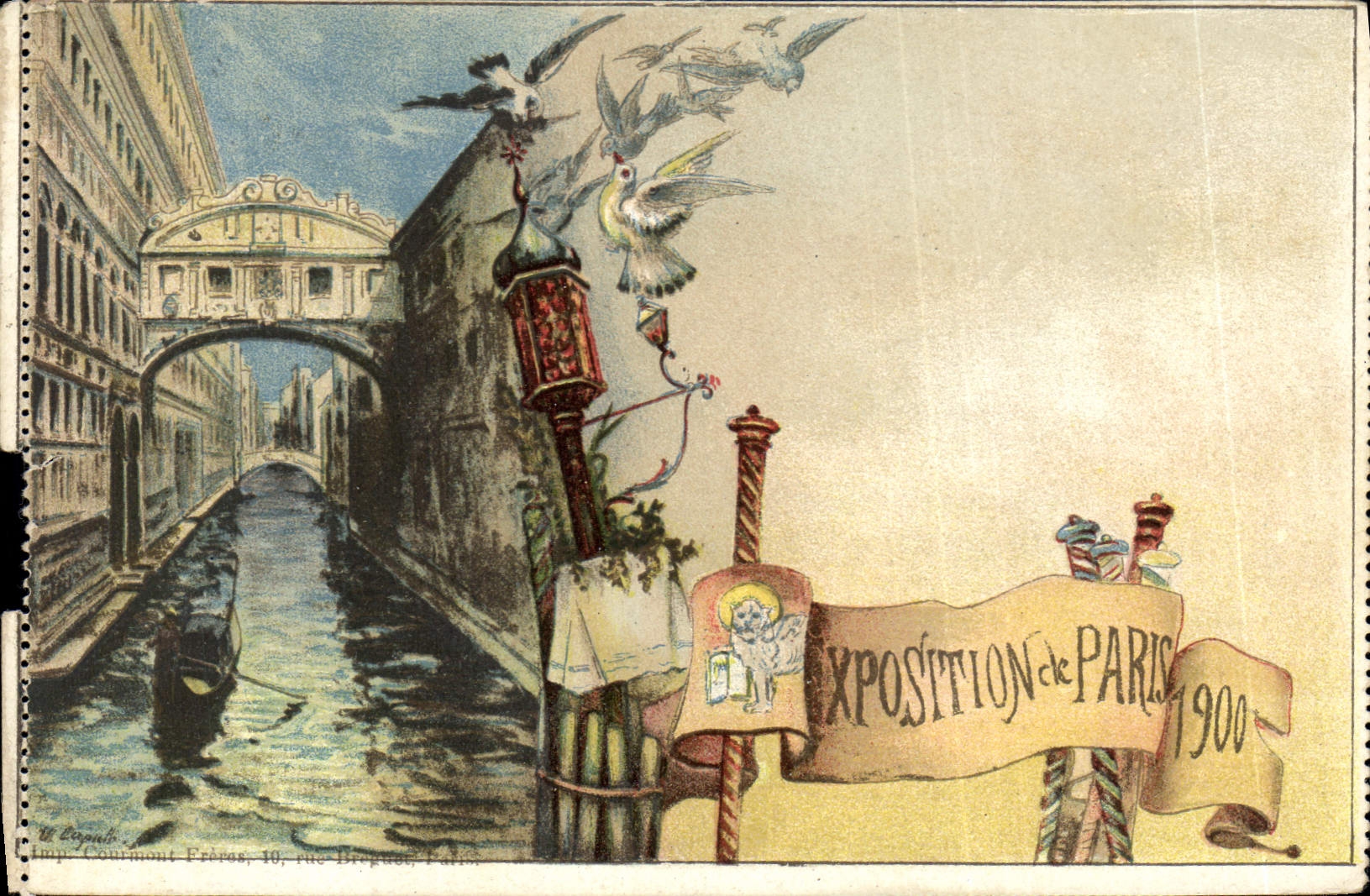Postal Fantasia Ilustrador Exposición de París 1900 de Venecia