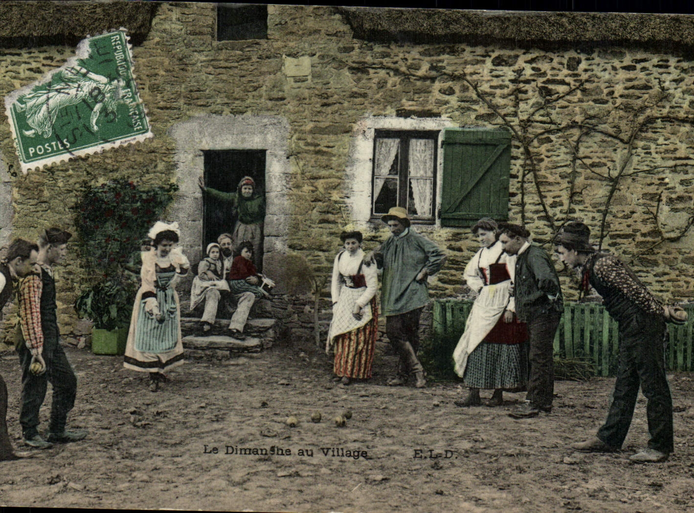 Vintage Postcard Game of bowls Sunday at the village