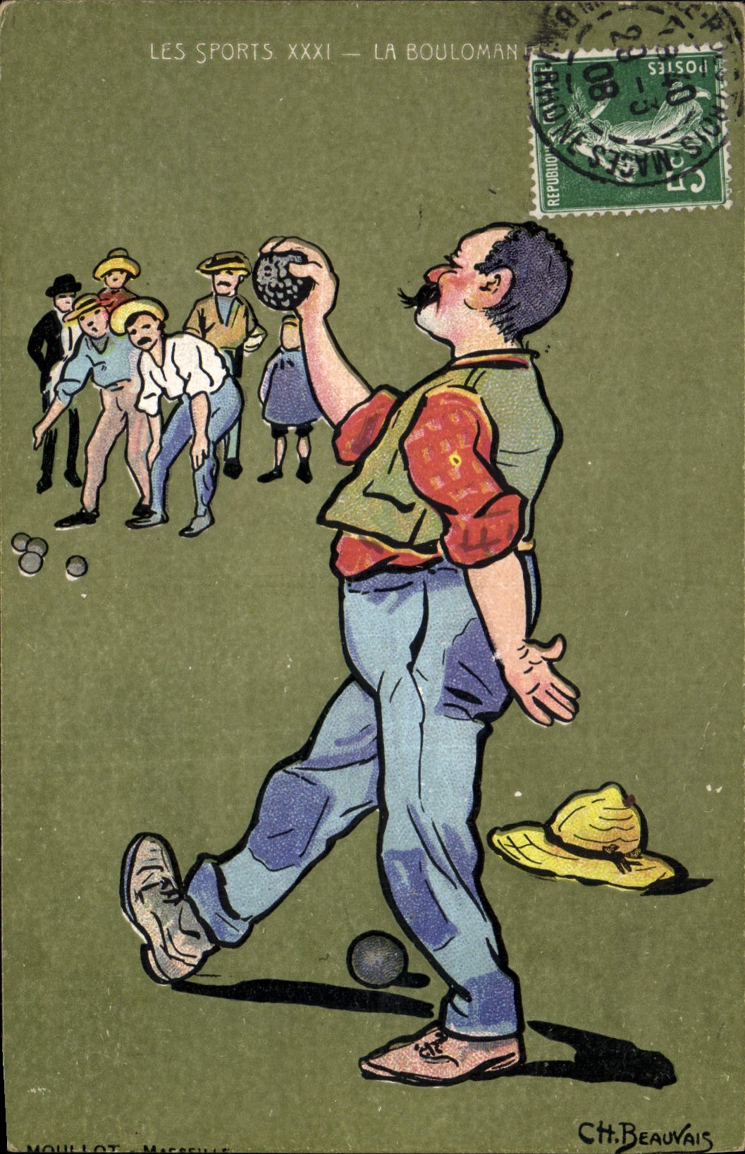 Vintage Postcard Game of bowls Boulomanie Beauvais