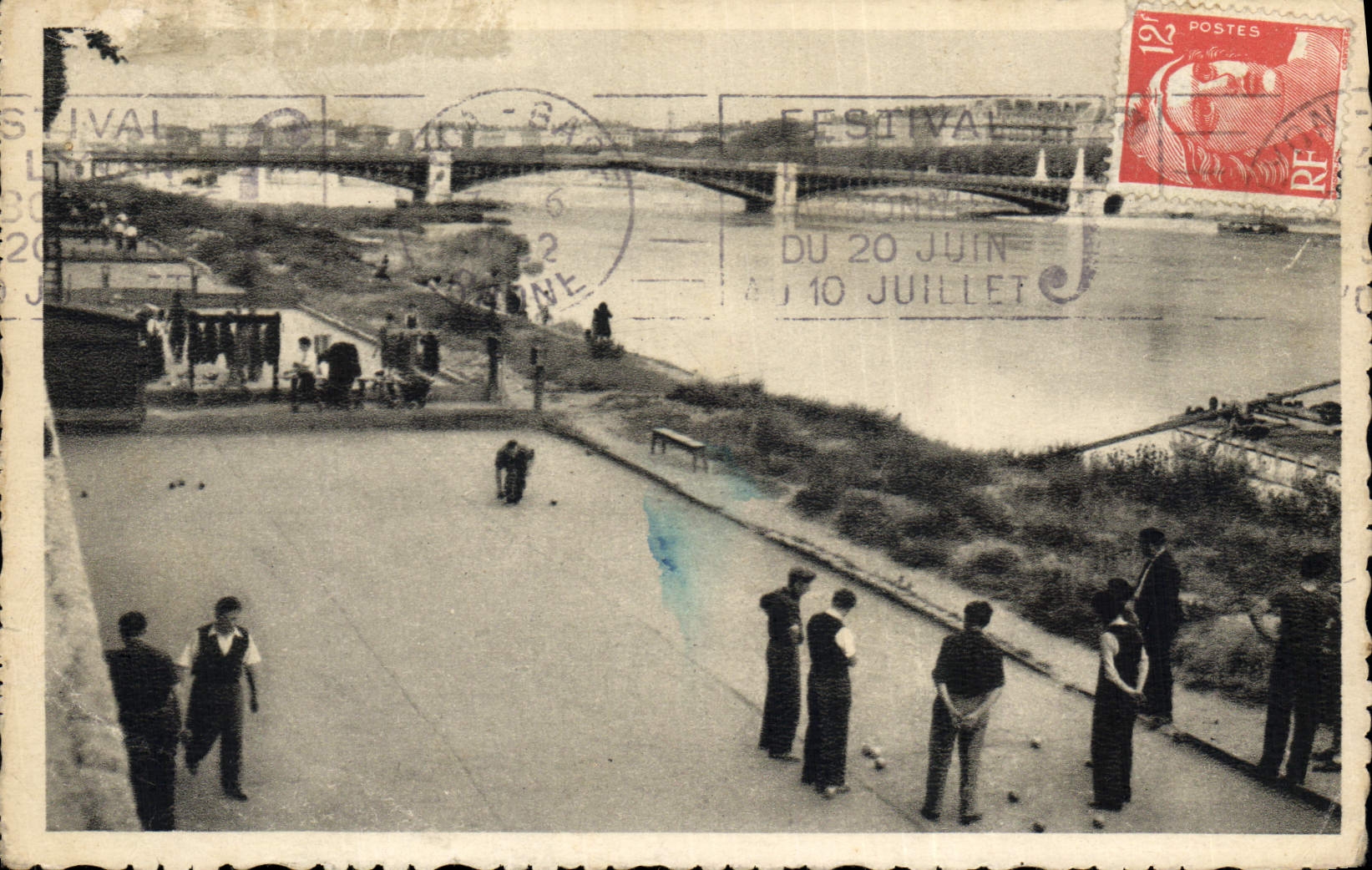 Vintage Postcard Lyon Game of bowls the bridge of the university