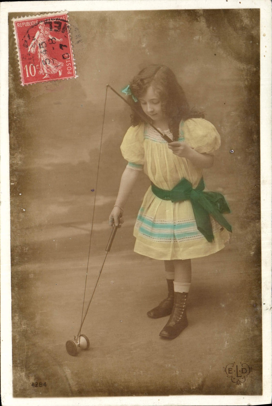 Vintage Postcard Twin wheel Child