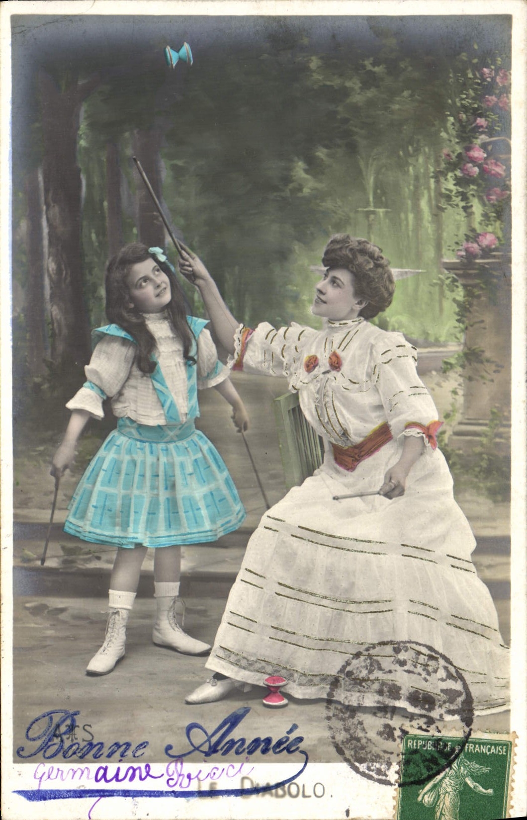 CPA Diabolo Femme Enfant 