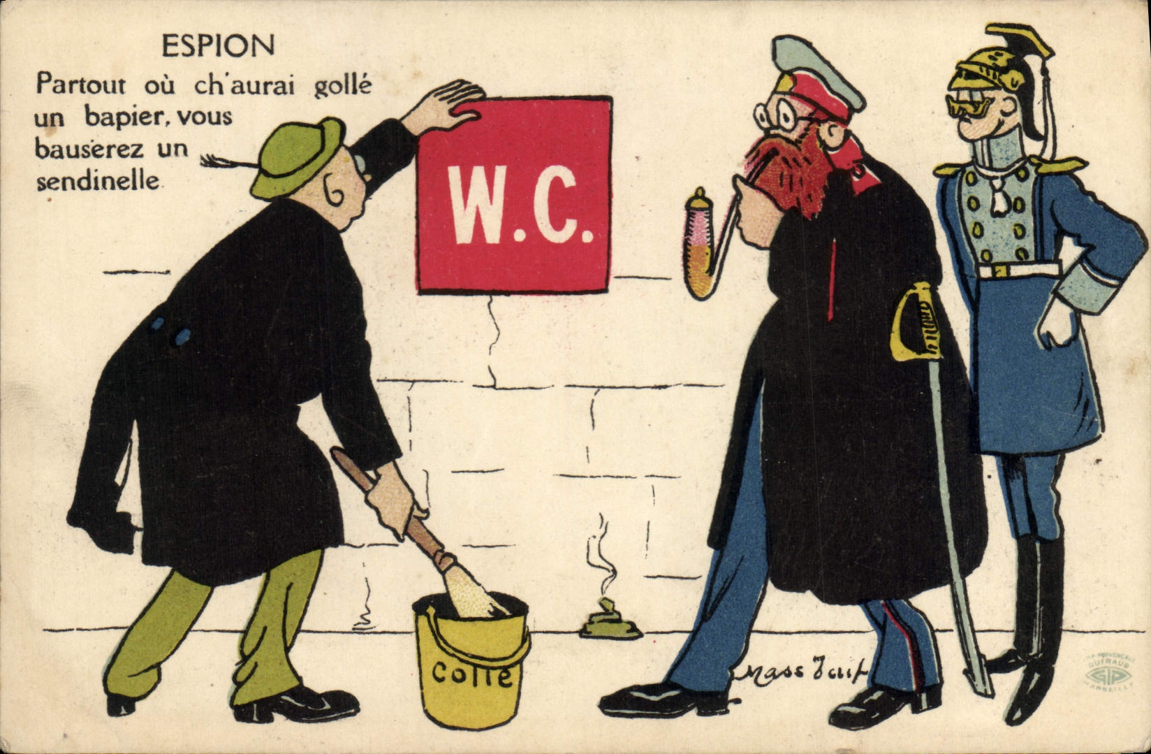 Vintage Postcard Fantasy Illustrator Spy WC