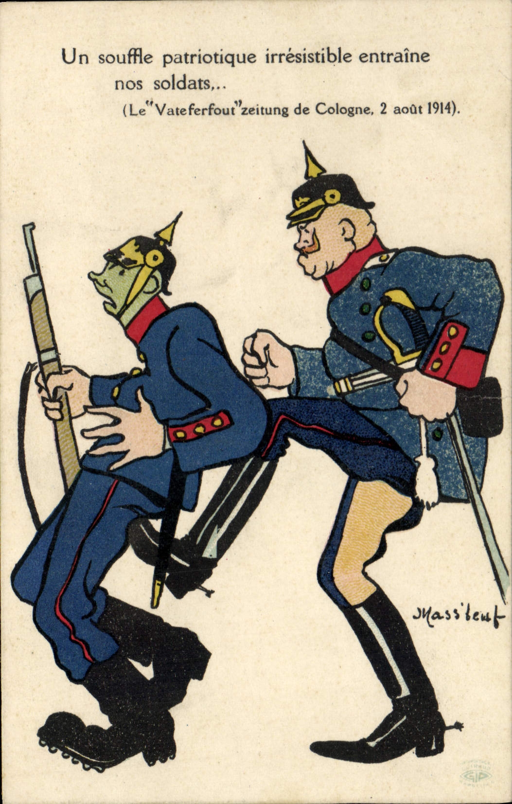 Vintage Postcard Fantaisie Illustrator an irresistible patriotic breath involves our soldiers
