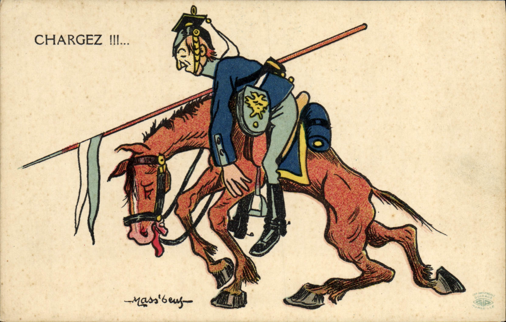 Vintage Postcard Fantaisie Illustrator Charge Militaria