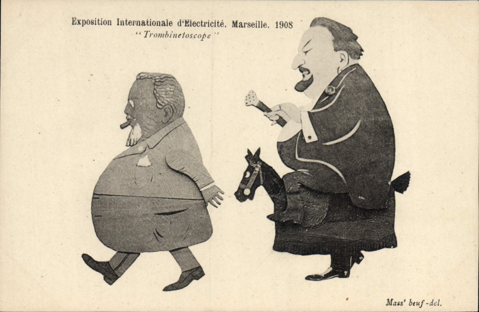 Vintage Postcard Fantasy Illustrator International exhibition of Electricity Marseilles 1908 Trombinetoscope
