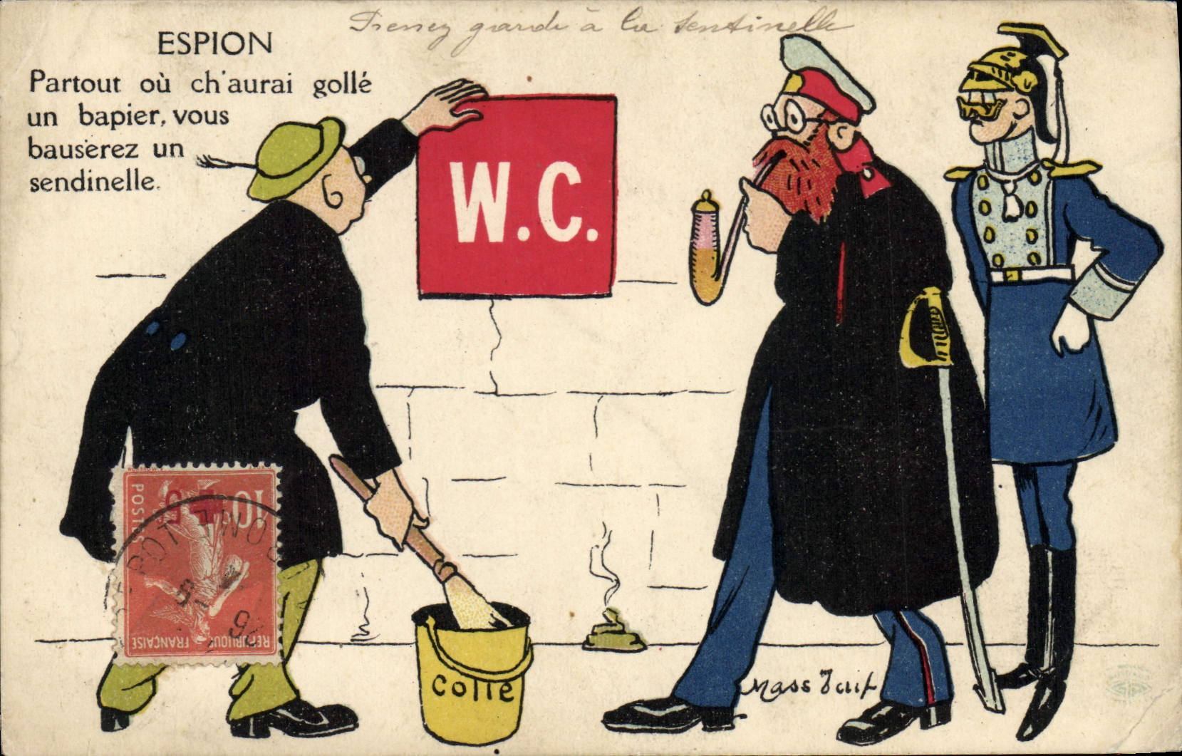 Vintage Postcard Fantasy Illustrator Spy WC Militaria
