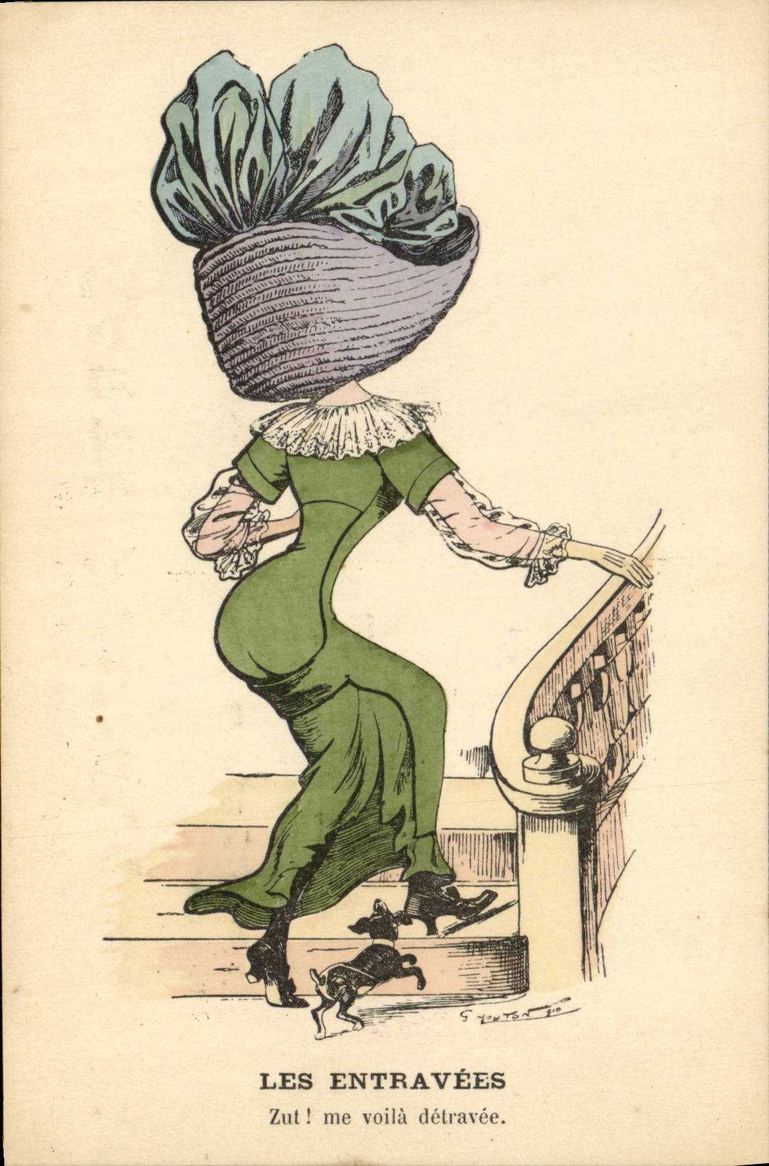 Vintage Postcard Fantasy Illustrator Sheep the entravees Dog