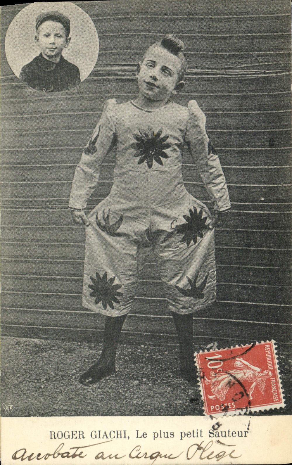 Postal Circo Roger Giachi Le el más pequeño caballero CUMBRE