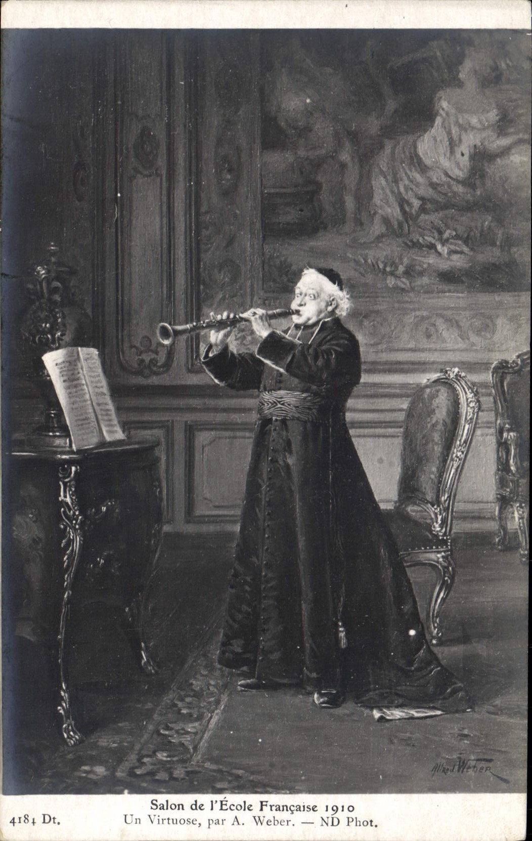 Postal Salón 1910 un virtuoso Weber Trompeta