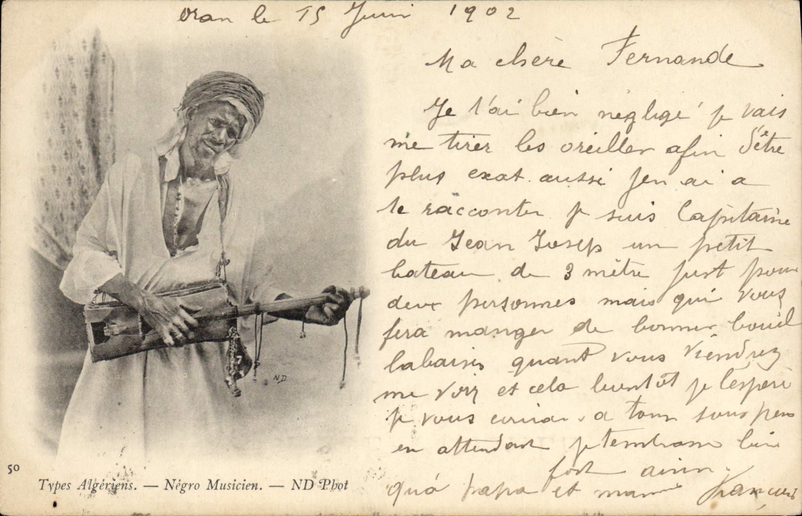 CPA Types algeriens Negro musicien 