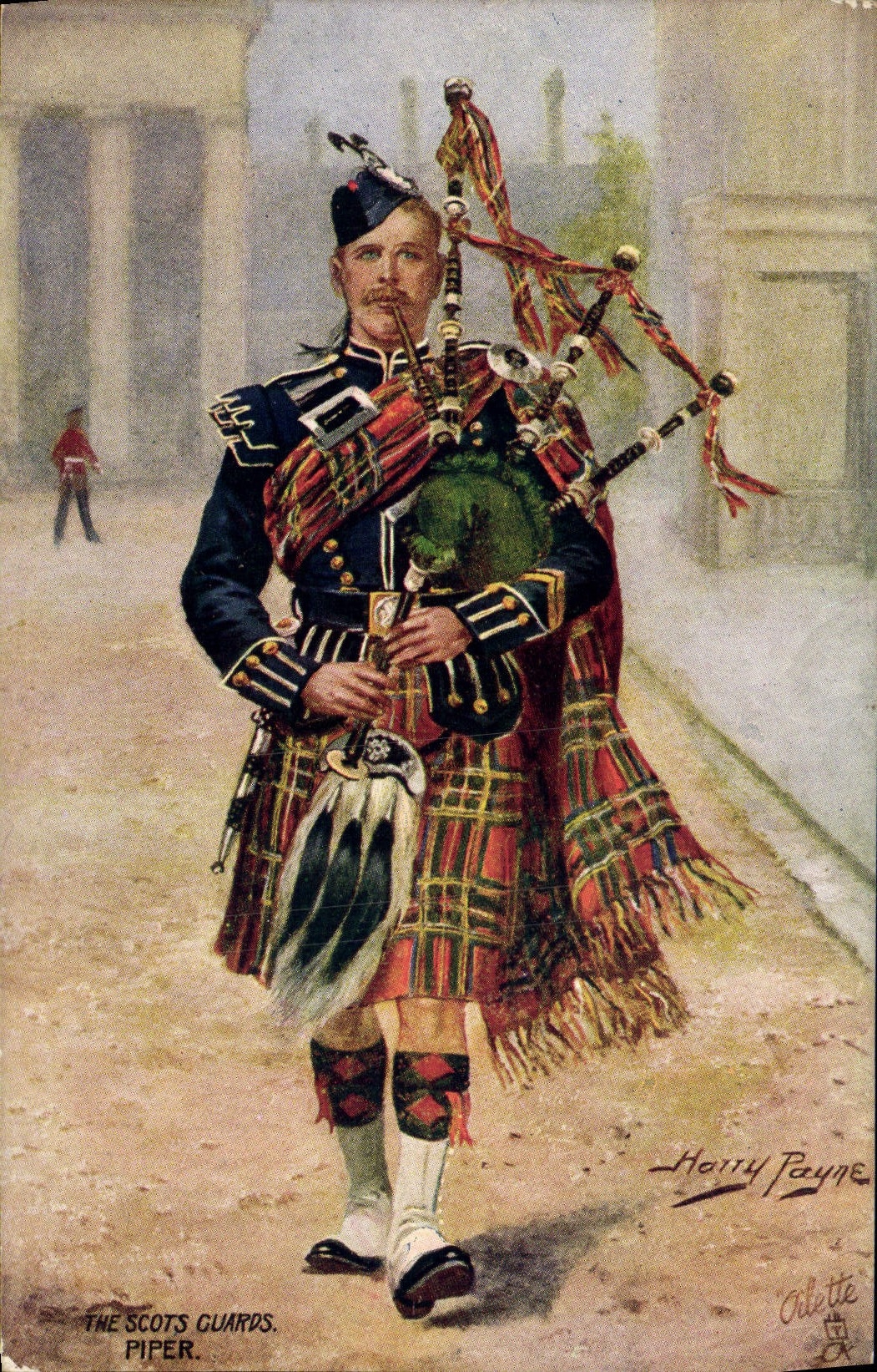 Vintage Postcard The Scots Guards Piper
