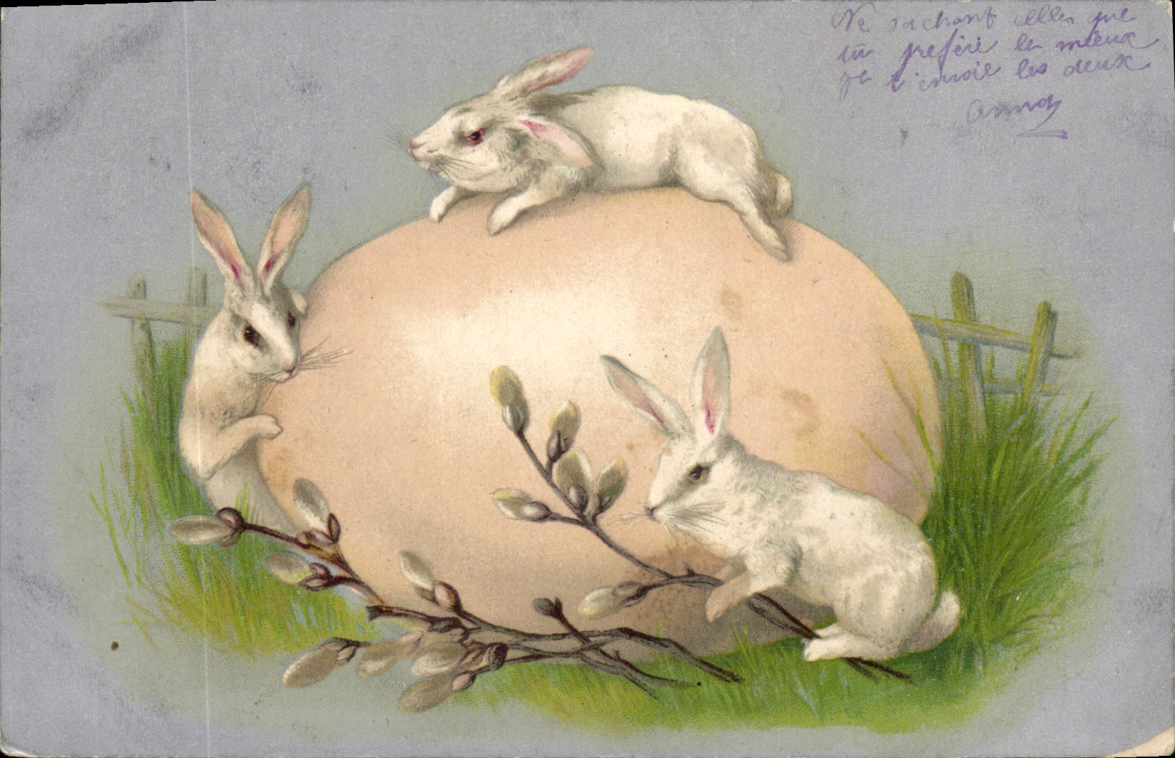 CPA Lapin Lapins Oeuf 