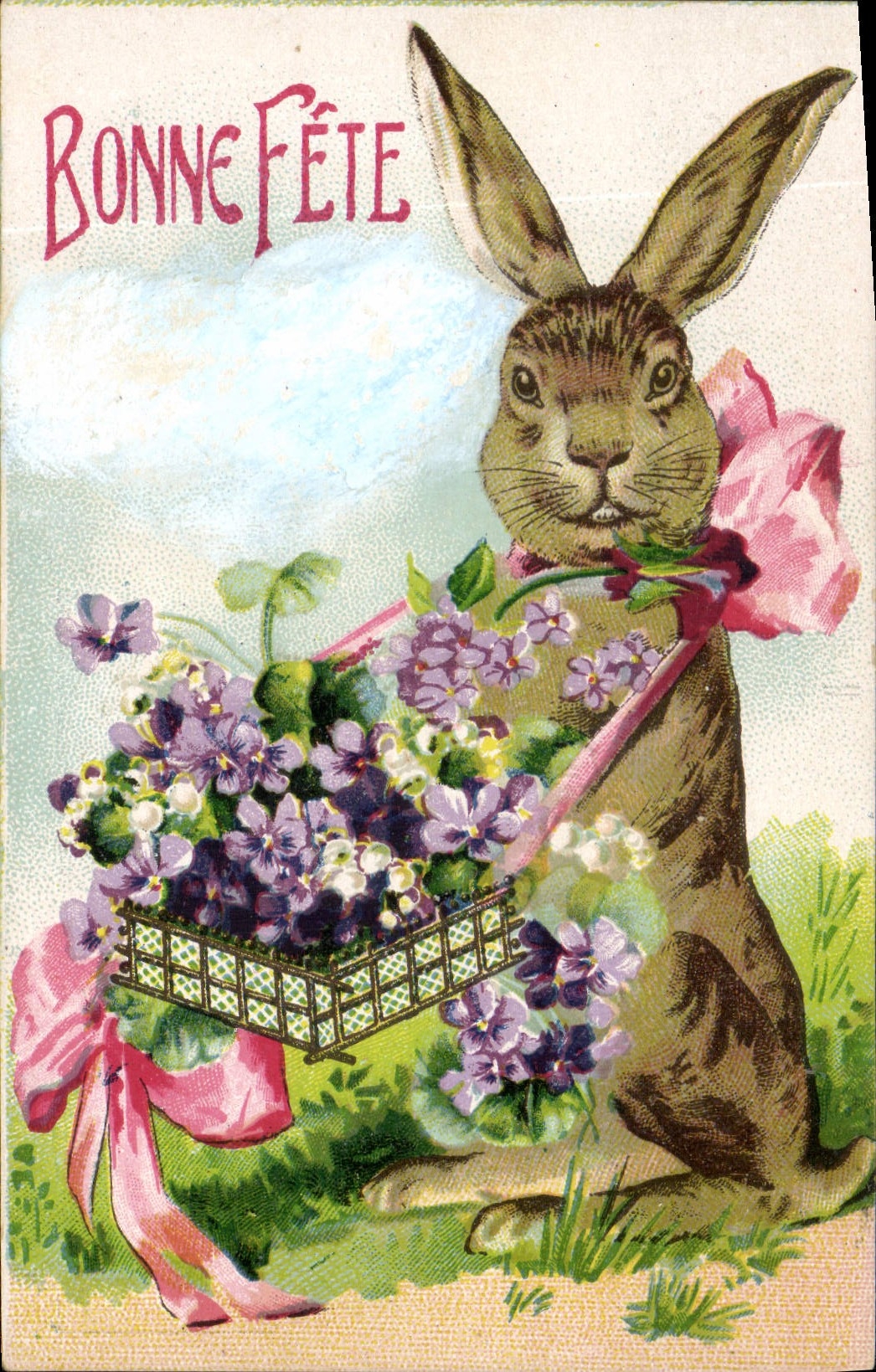Vintage Postcard Rabbit Rabbits Good festival
