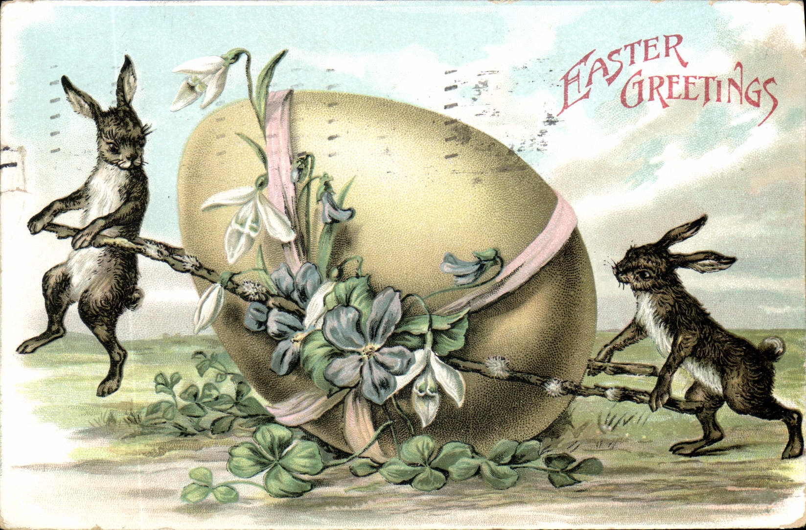 CPA Lapin Lapins Oeuf 