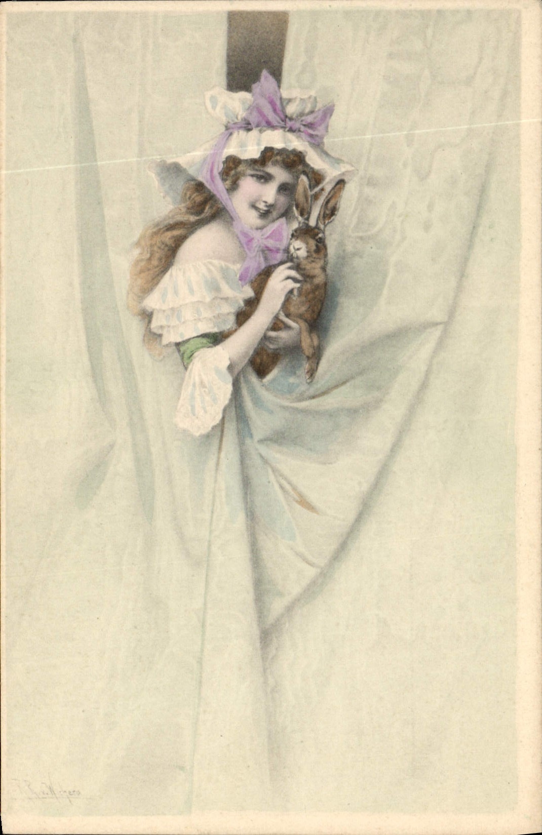 CPA Lapin Lapins Femme 
