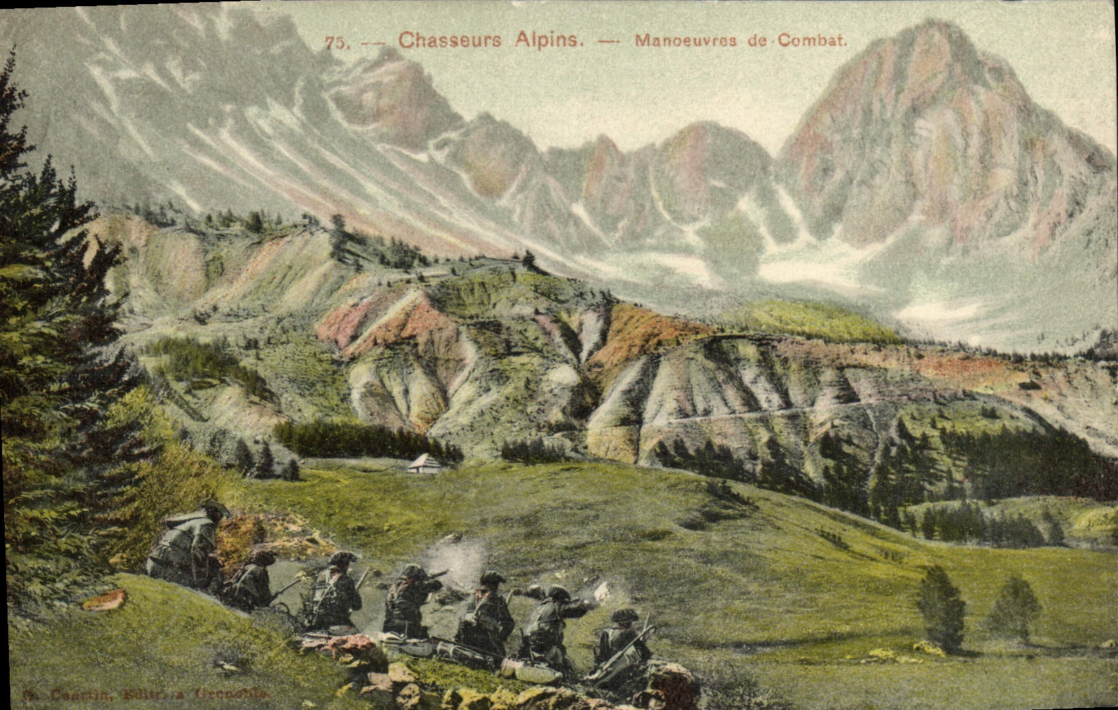 Vintage Postcard Militaria Alpine hunters Operations of combat