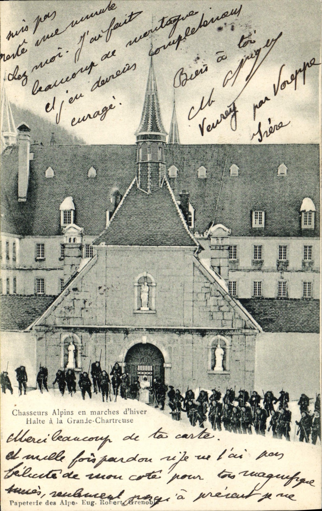 CPA Militaria Chasseurs Alpins en marches d'hiver Halte a la Grande Chartreuse 