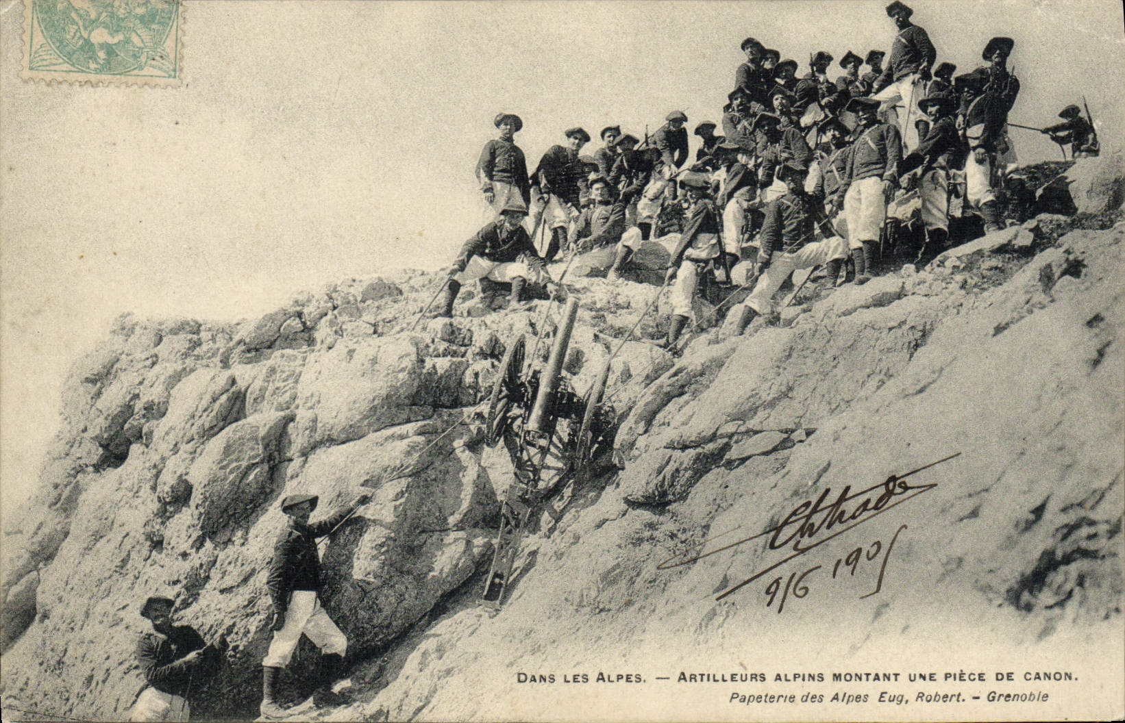 Vintage Postcard Militaria Alpine hunters In the Alps alpine Artillerists assembling a part of gun