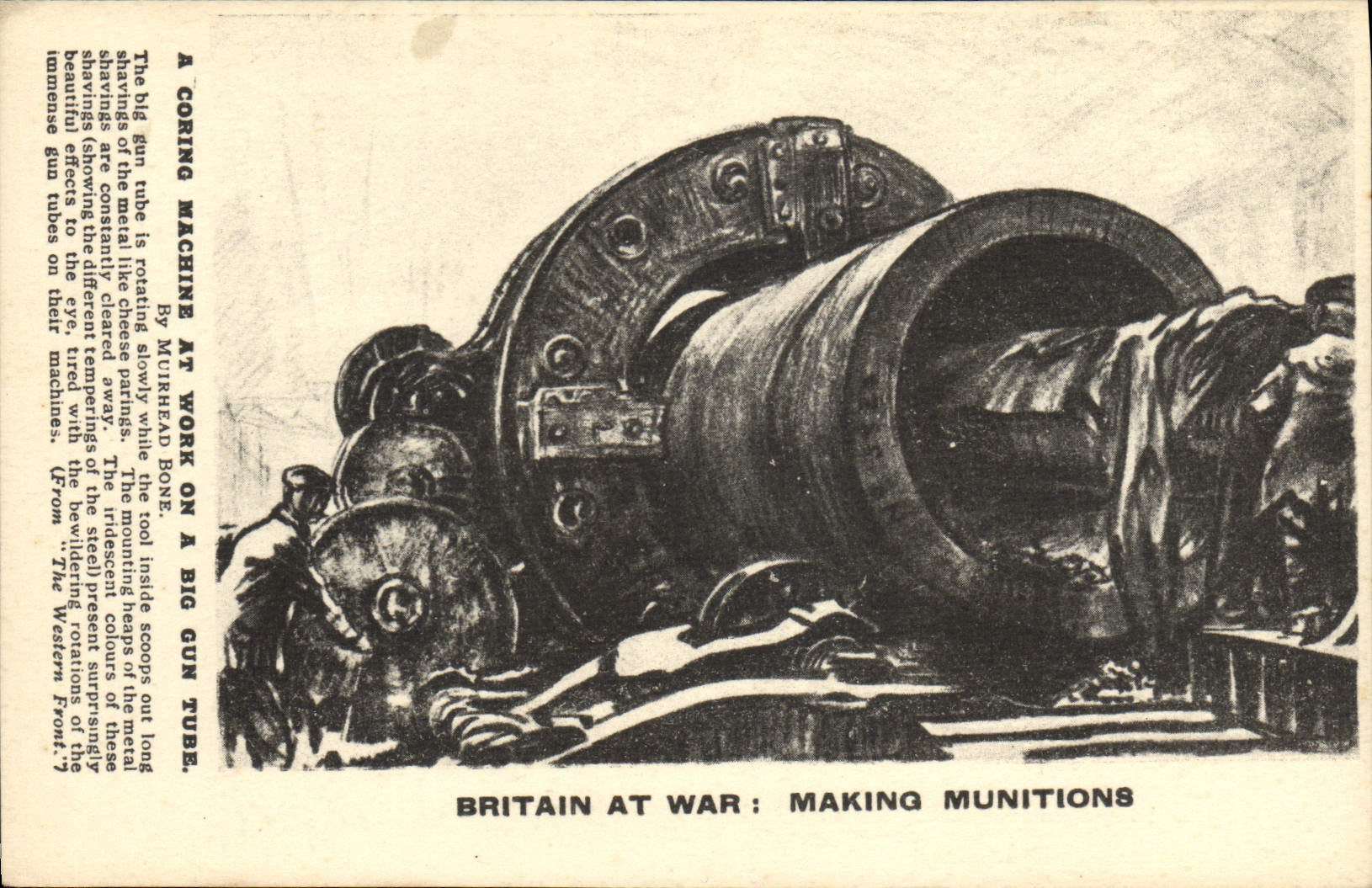 CPA Militaria Britain at war Making munitions A coring machine at work on a big gun tube 