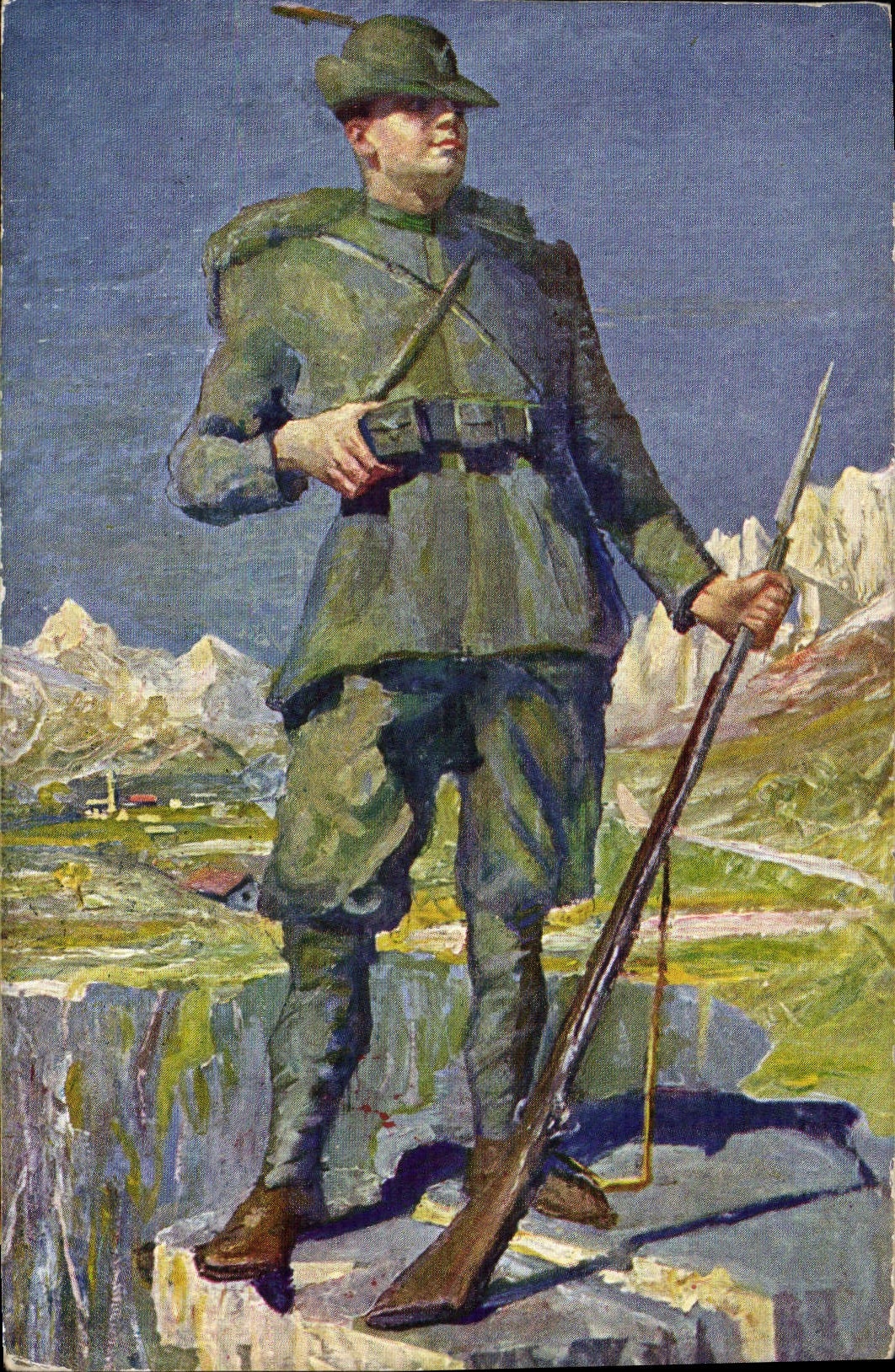 Vintage Postcard Militaria Amisani It guardian LED Alpi