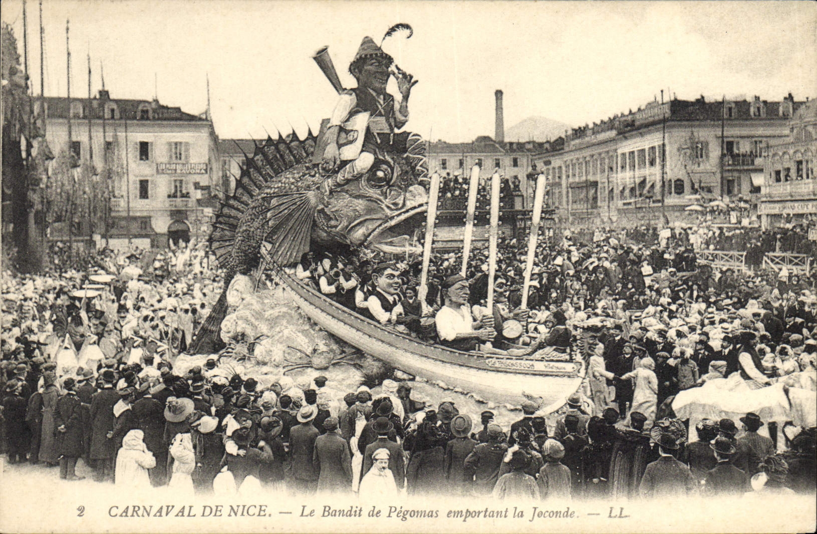 CPA Carnaval de Nice Le bandit de pegomas emportant la Joconde Leonard de Vinci 