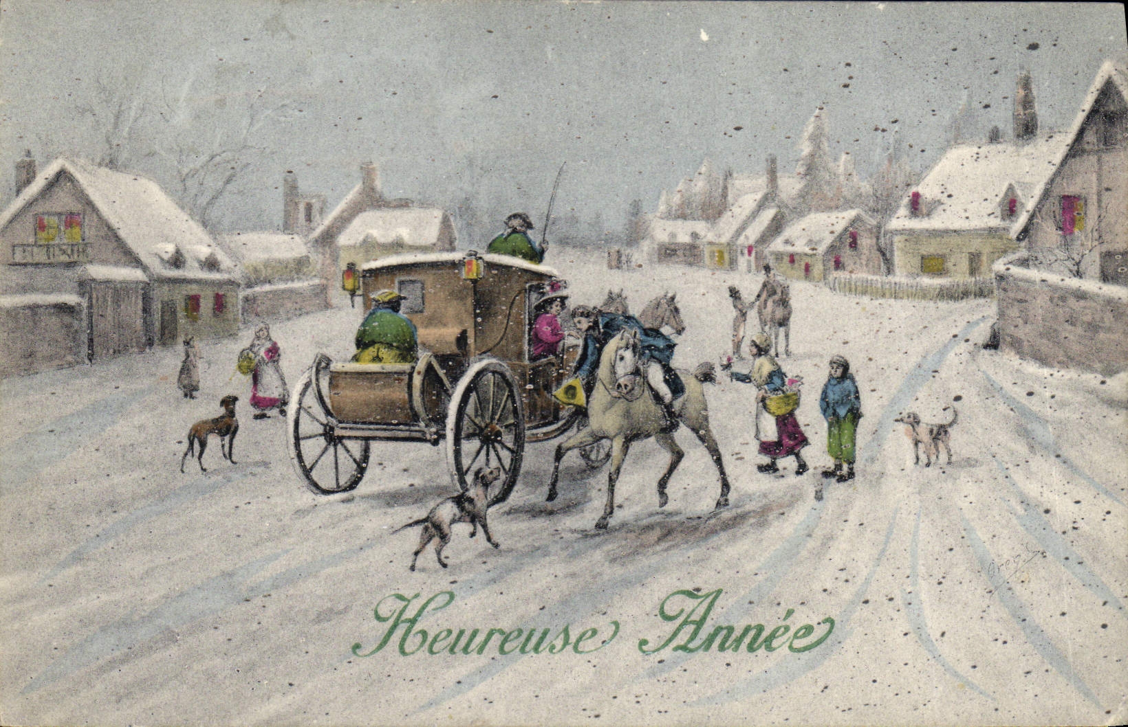 Vintage Postcard Fantasy Caleche Illustrator