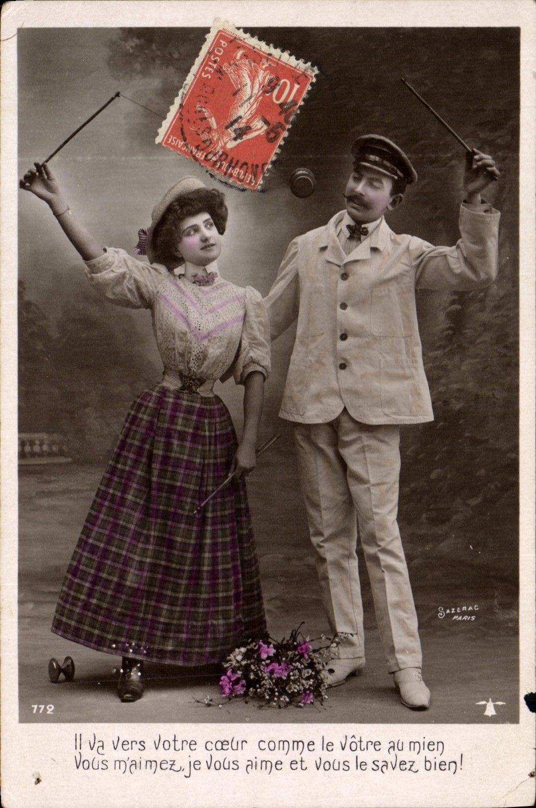 Vintage Postcard Twin wheel Woman