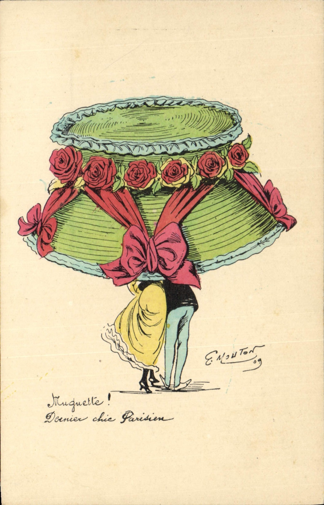 Vintage Postcard Fantasy Illustrator Sheep Hat Muguette Woman